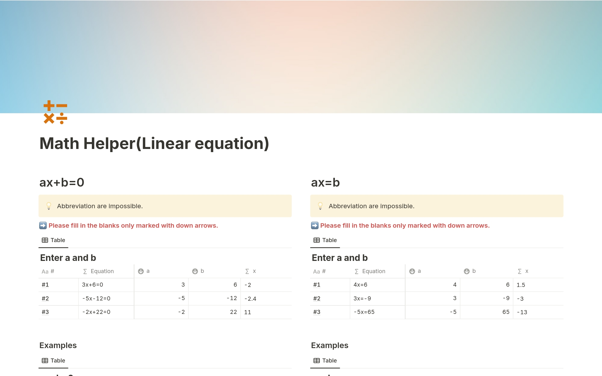 Mallin esikatselu nimelle Math Helper(Linear equation)