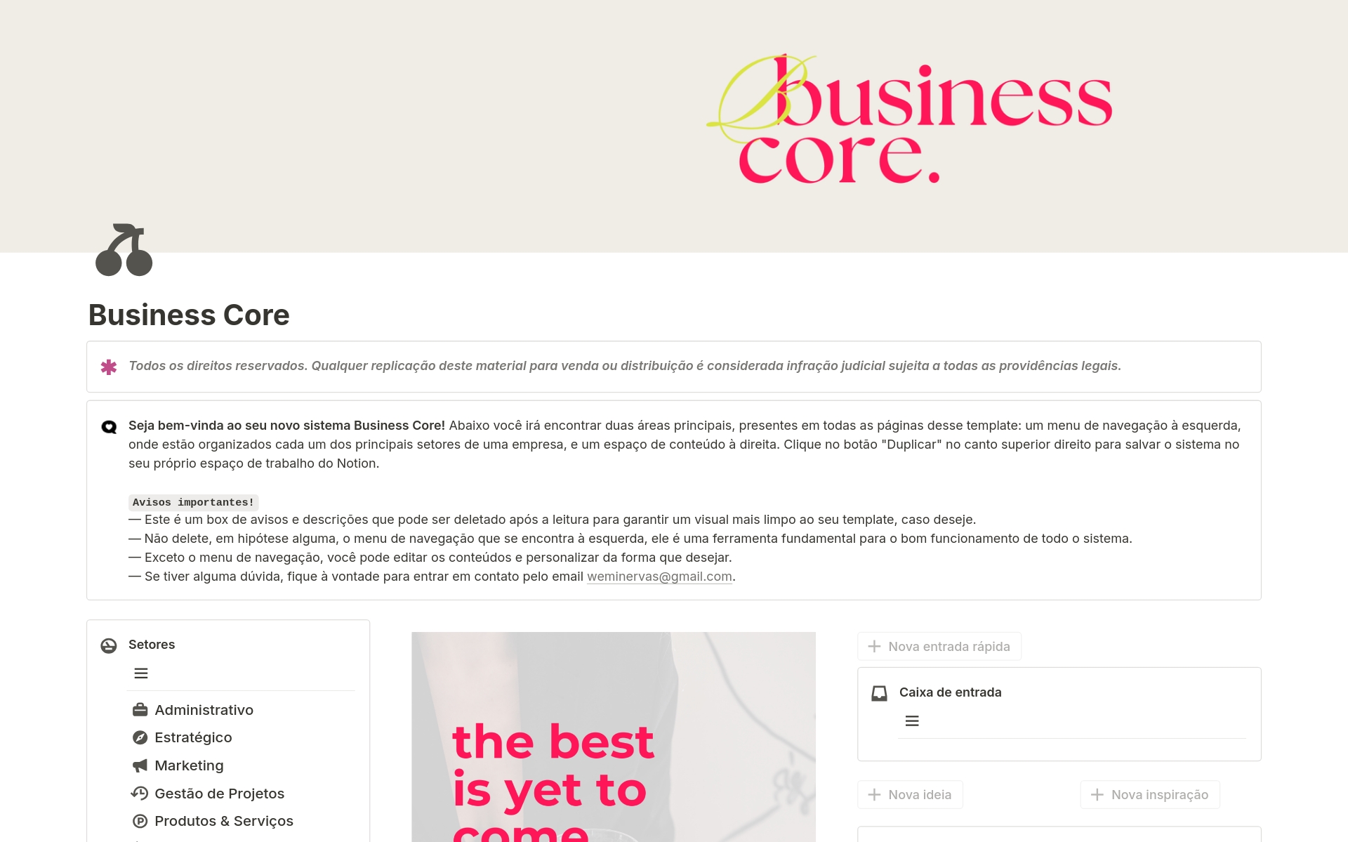 En förhandsgranskning av mallen för Business Core