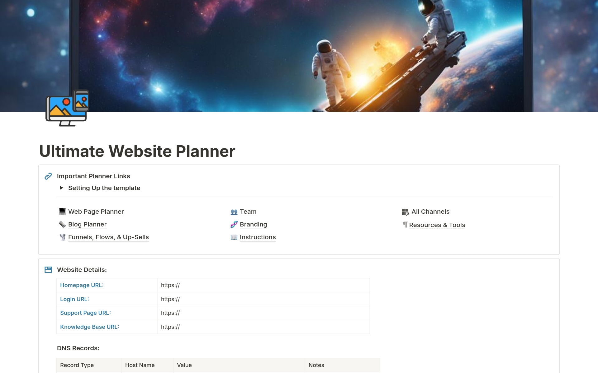 En förhandsgranskning av mallen för Complete Website Planner & Workbook