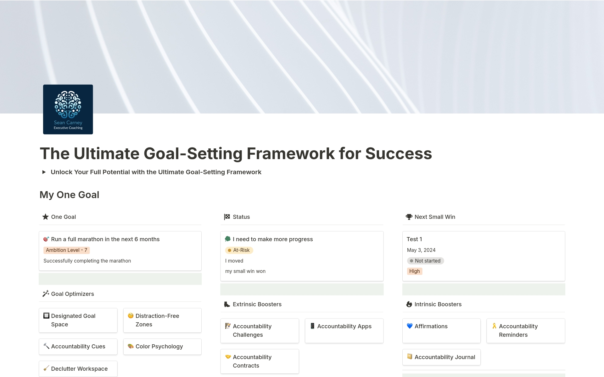 En förhandsgranskning av mallen för The Ultimate Goal-Setting Framework for Success
