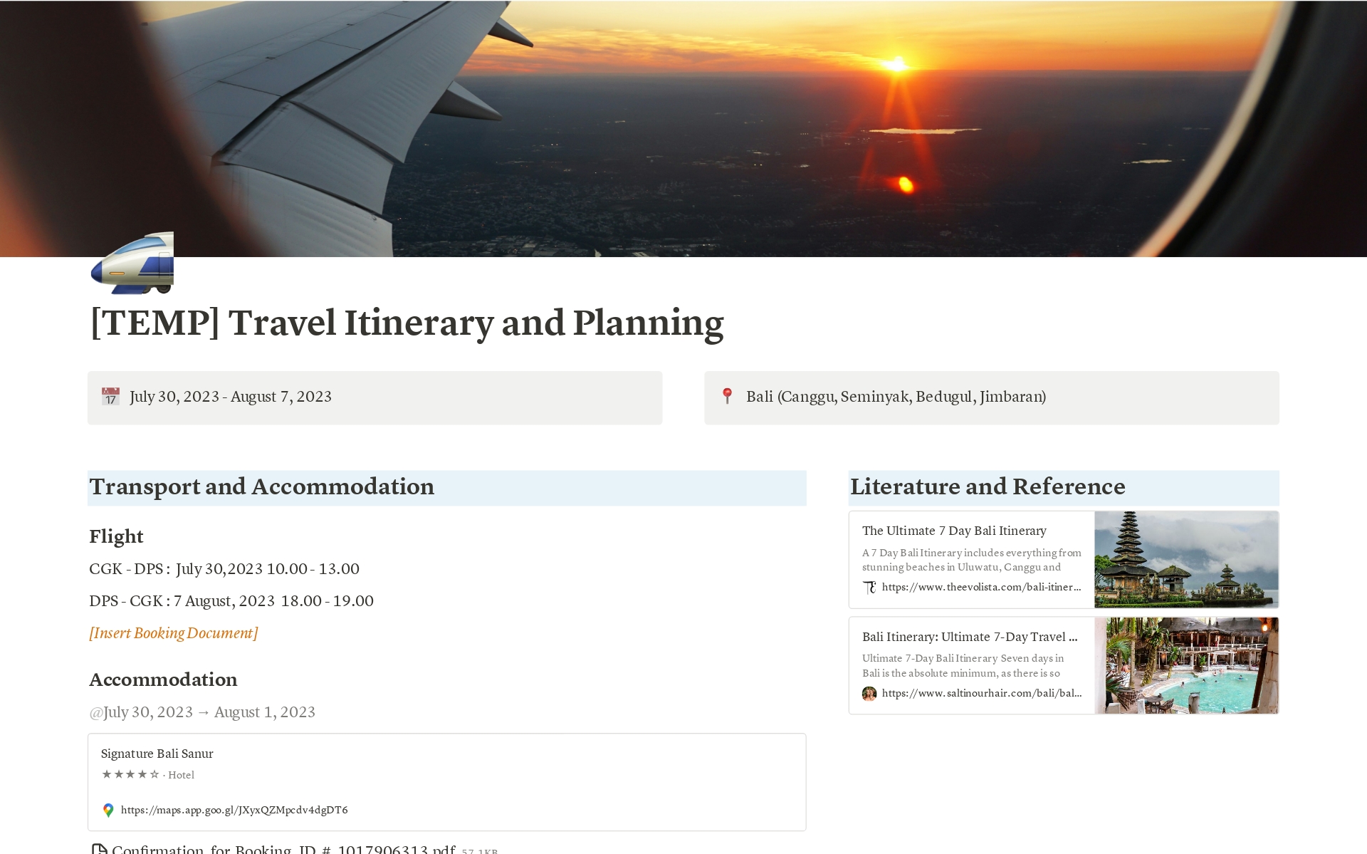 En forhåndsvisning av mal for Simple Travel Itinerary & Documents Organization
