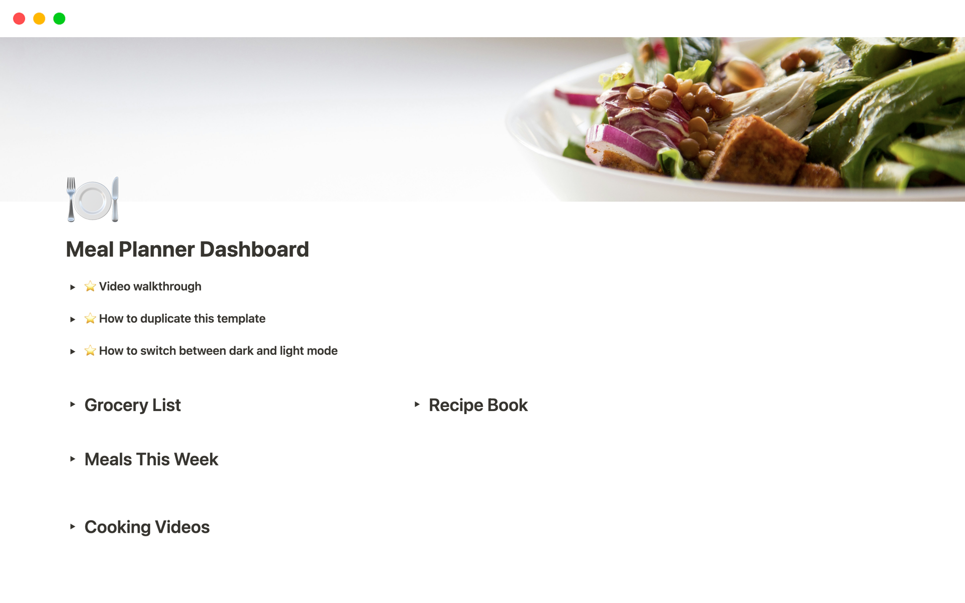 Aperçu du modèle de Meal Planner Dashboard