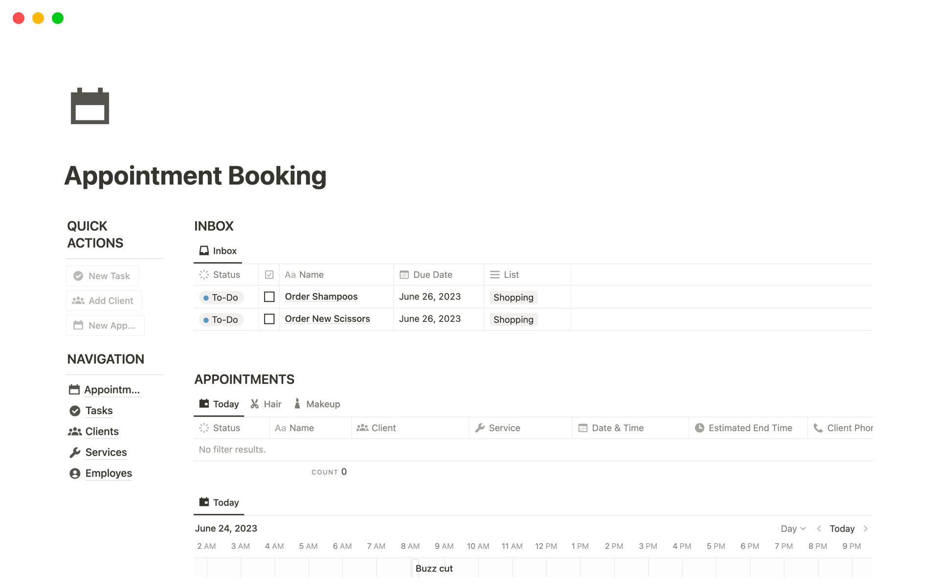 A template preview for Appointment Booking