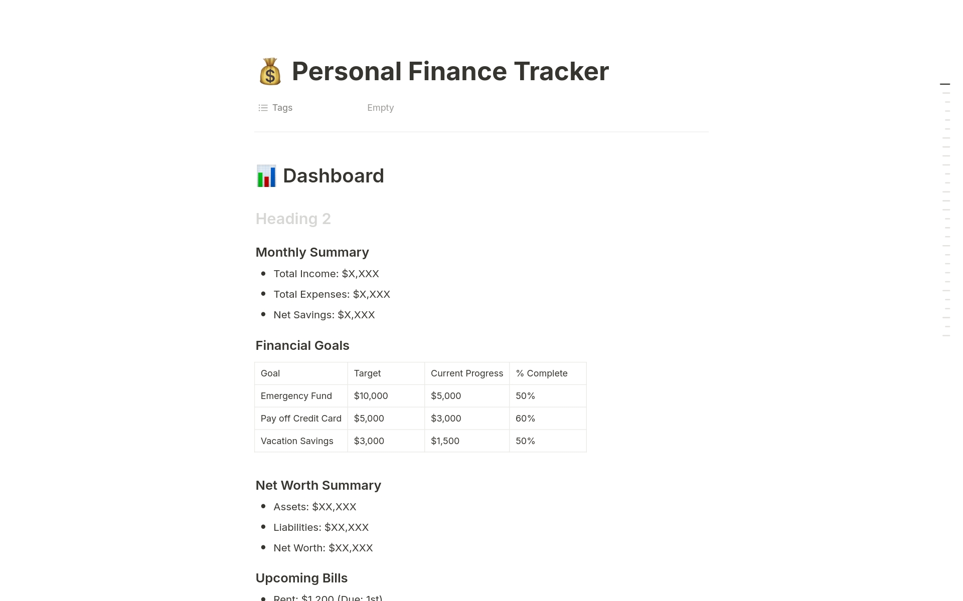En förhandsgranskning av mallen för Comprehensive Personal Finance Tracker 