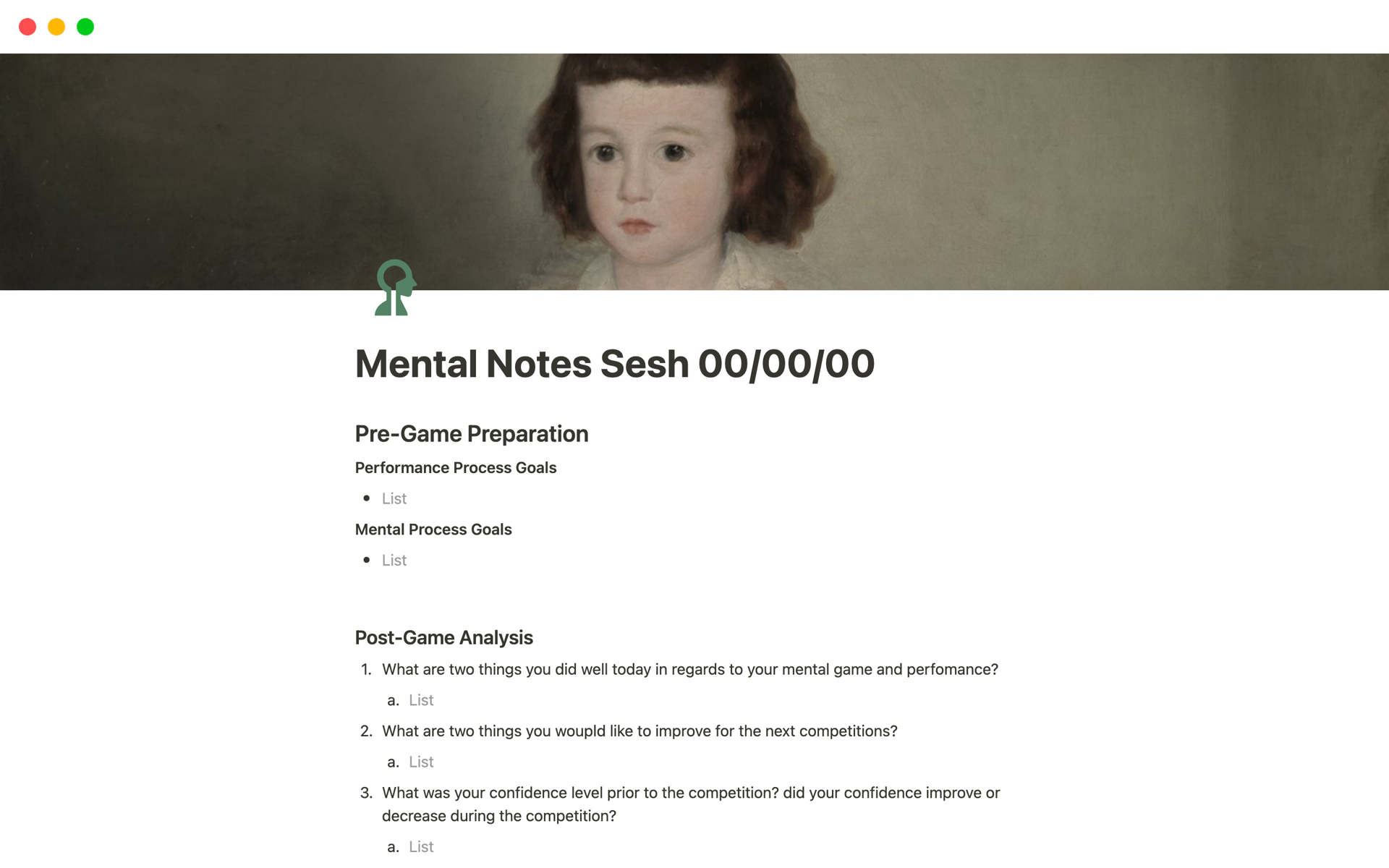 Frisbee mental notes template for season