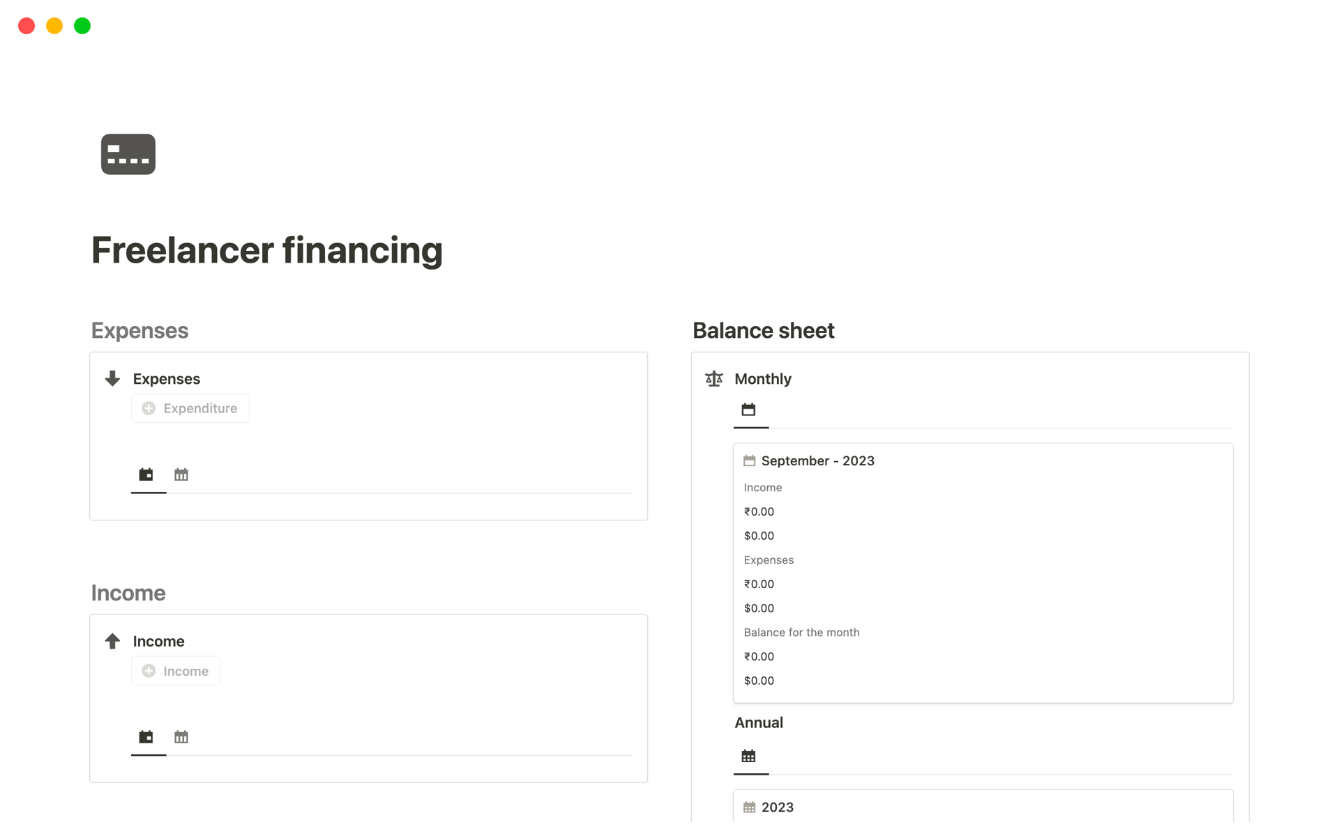 Vista previa de plantilla para Freelancer financing