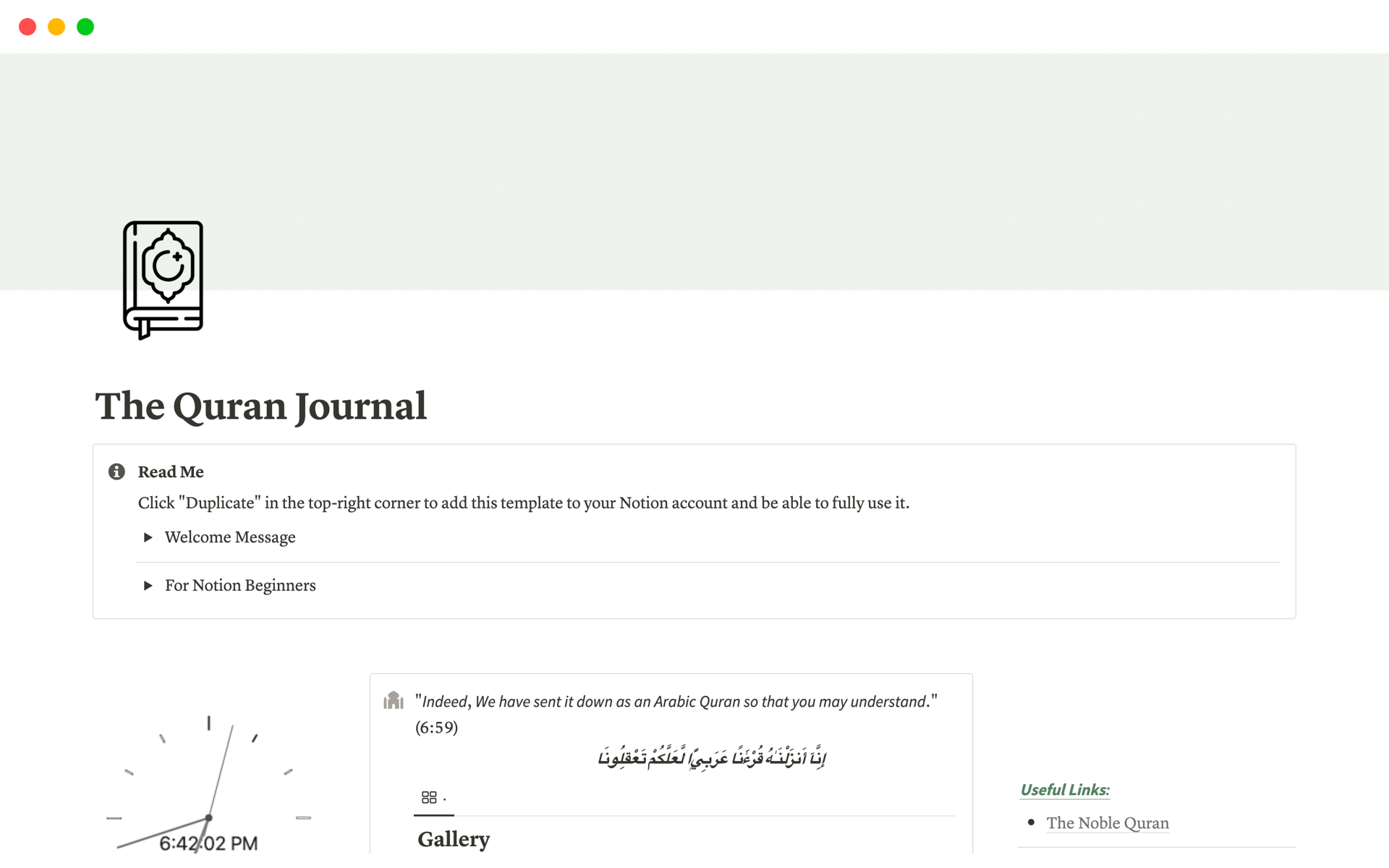 En förhandsgranskning av mallen för The Quran Journal
