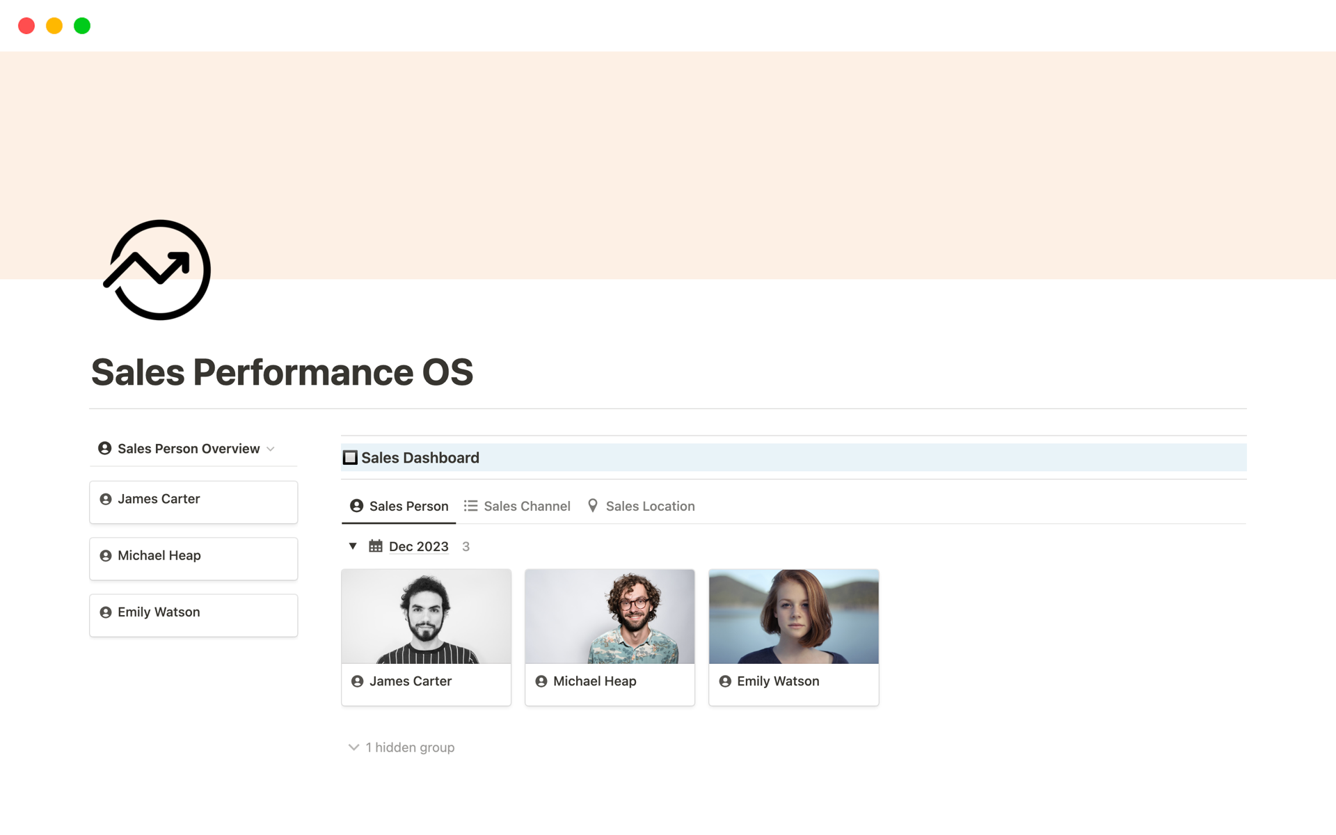 Eine Vorlagenvorschau für Sales Performance OS