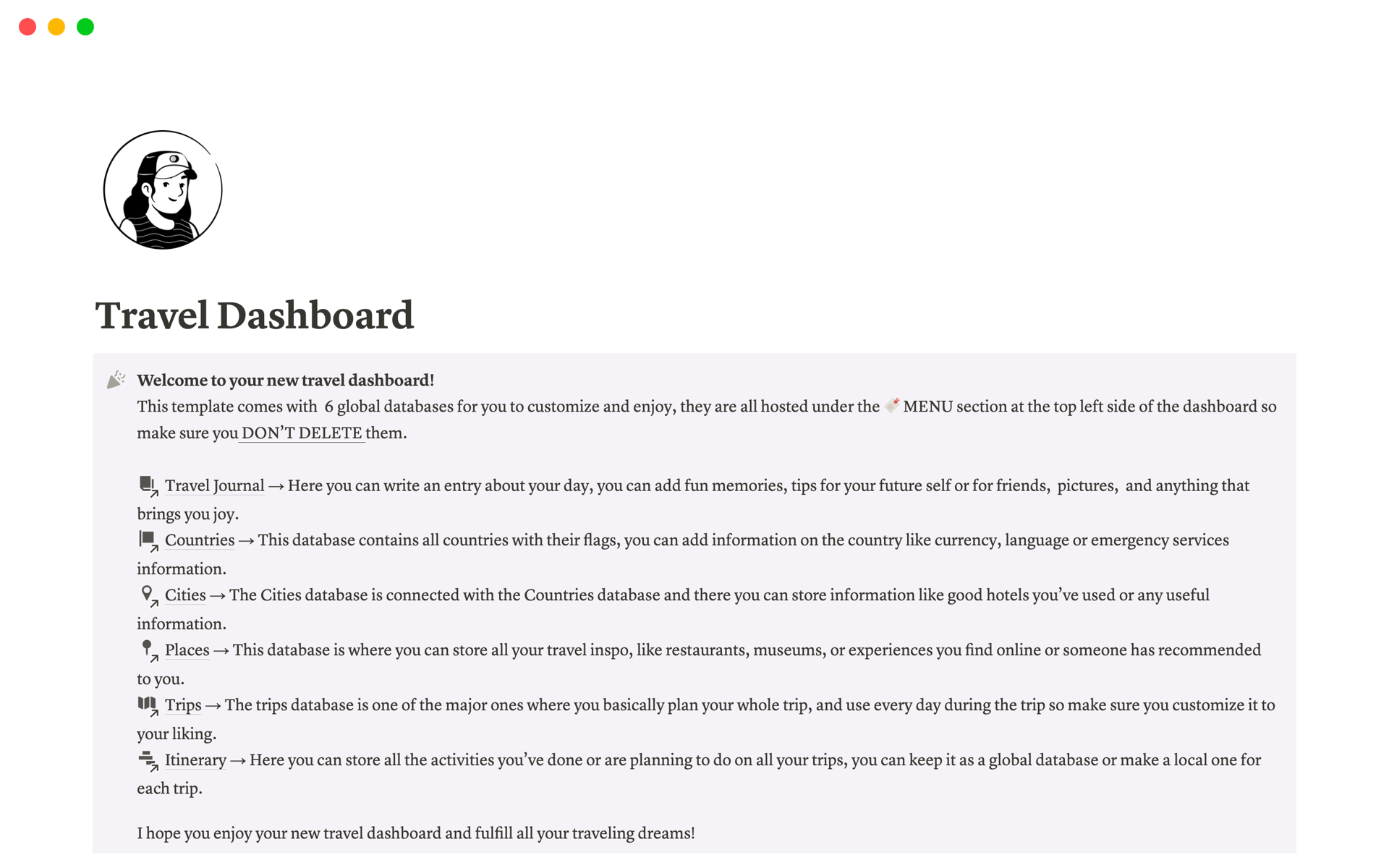 Travel Dashboard with relational databases and Travel Journal