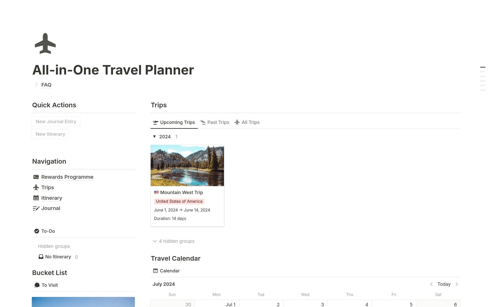 A template preview for All-in-One Pro Travel Planner