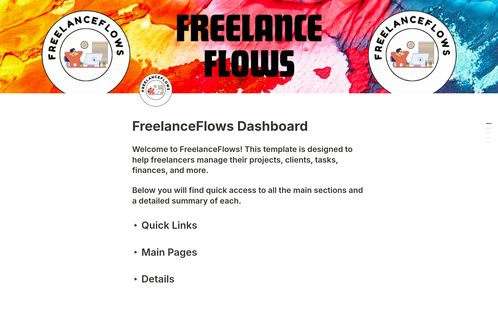 En forhåndsvisning av mal for FreelanceFlows