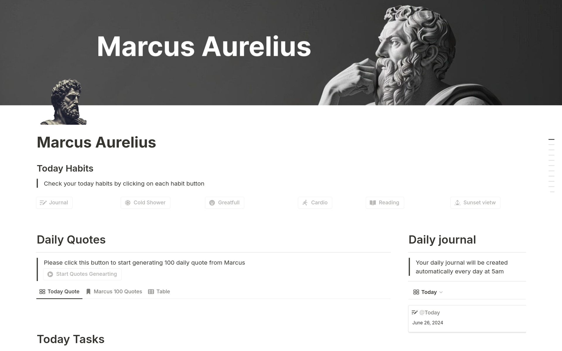 A template preview for Marcus Aurelius