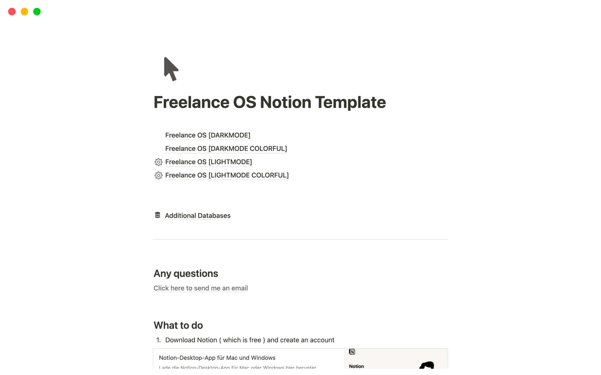 En förhandsgranskning av mallen för Freelance Pro OS