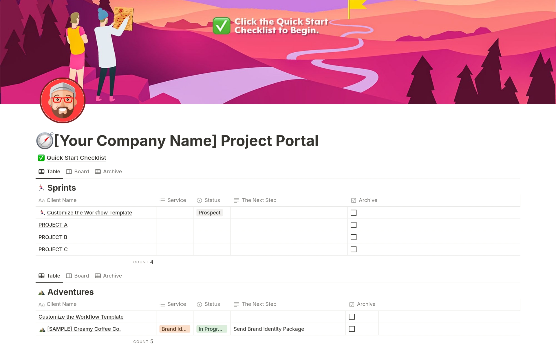Vista previa de una plantilla para The Design Project Portal