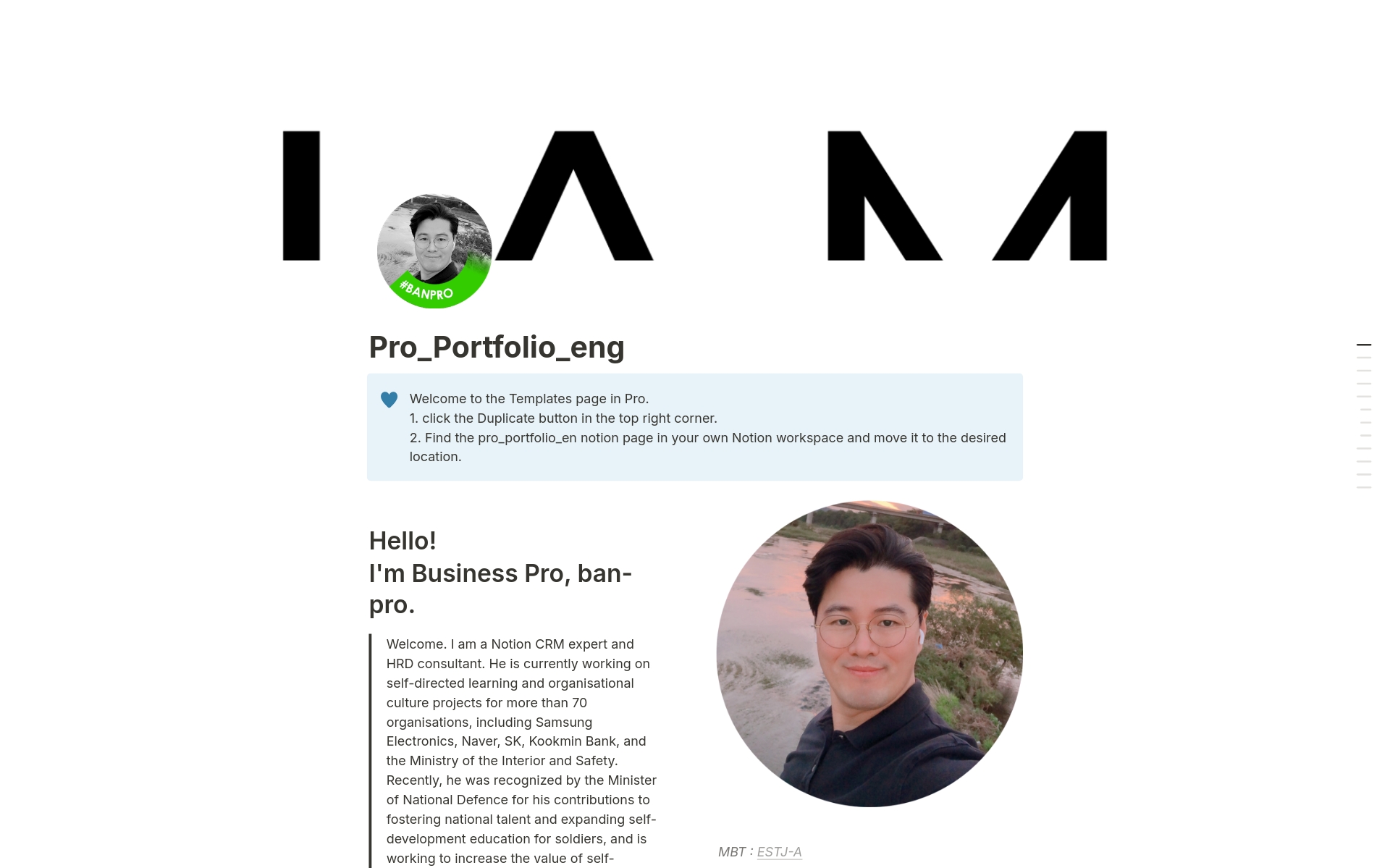 A template preview for Pro_Portfolio_eng