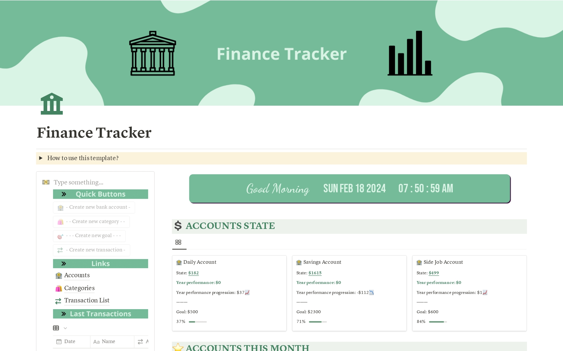 Vista previa de plantilla para Ultimate Finance Tracker