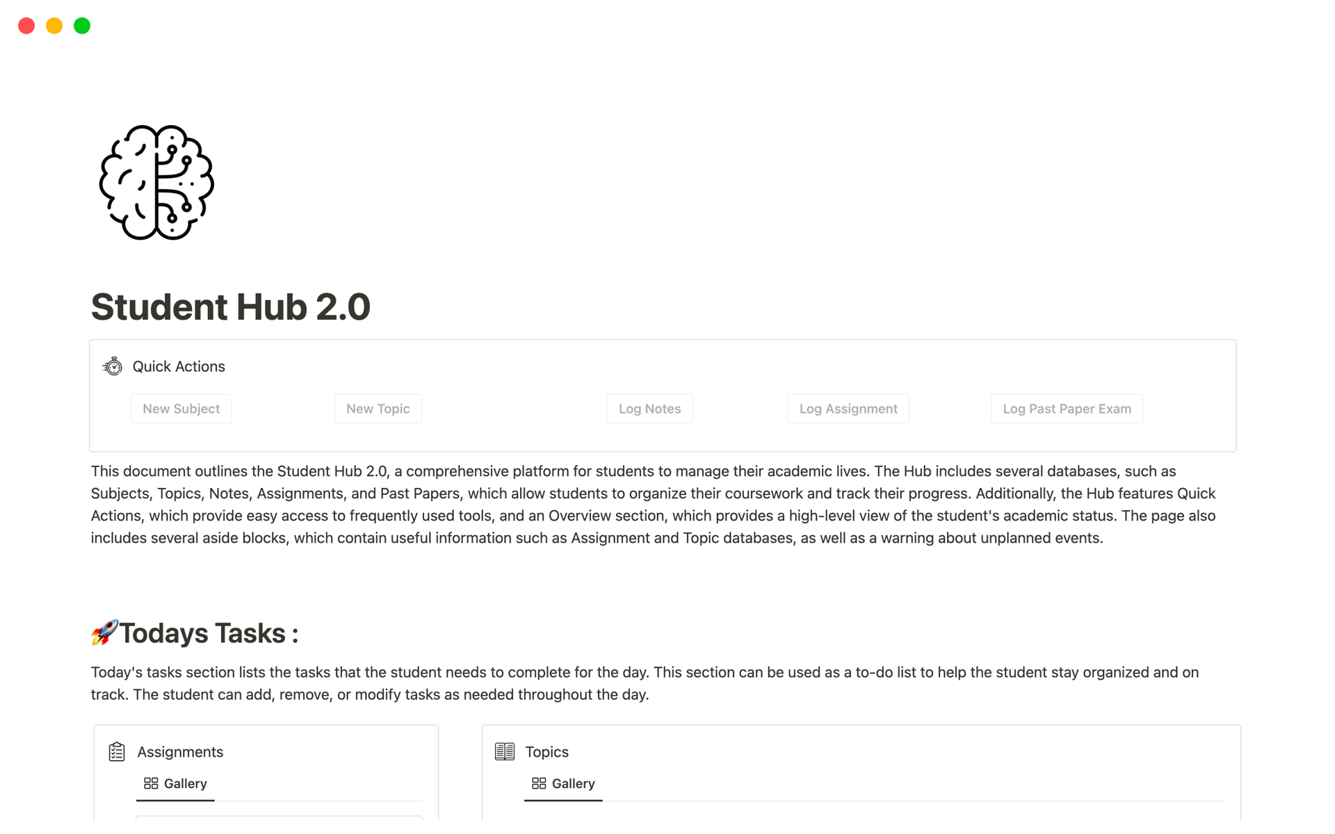 A template preview for Student Hub 2.0