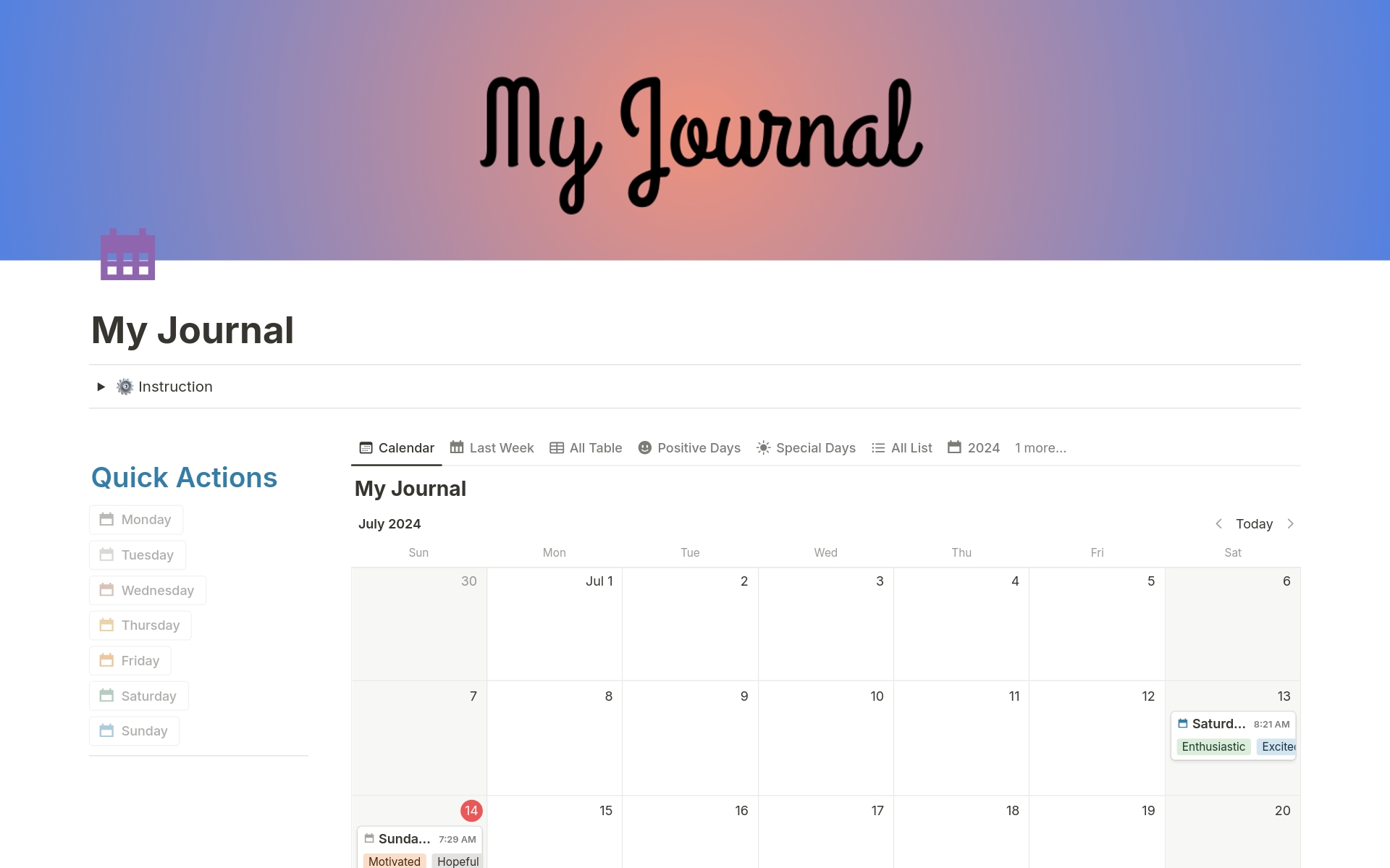My Journal 2.0 のテンプレートのプレビュー
