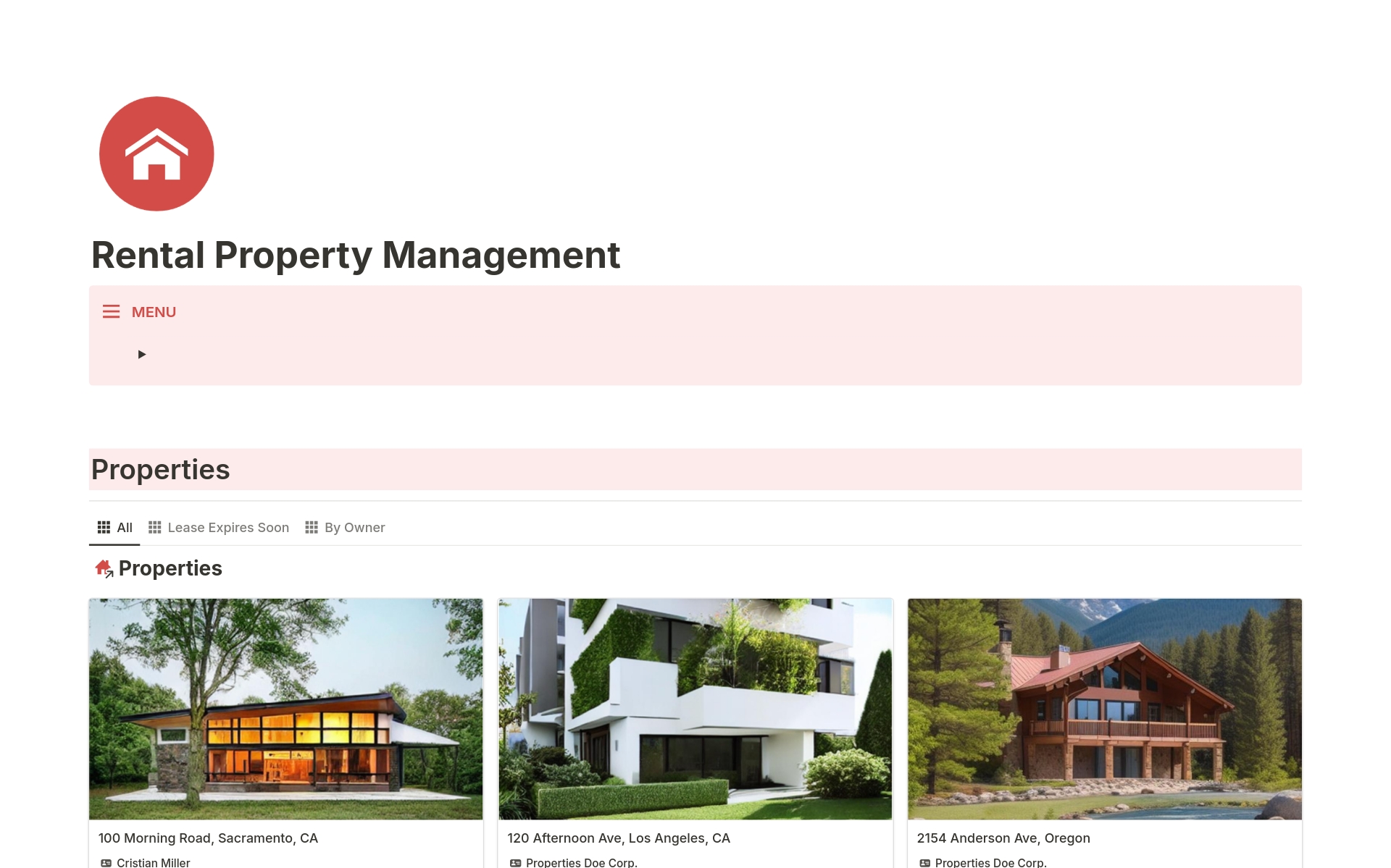 Rental Property Managementのテンプレートのプレビュー