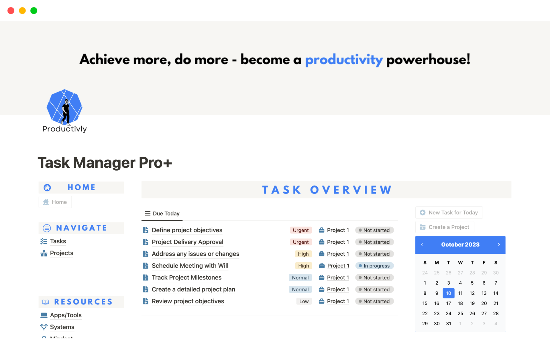 A template preview for Task Manager Pro+