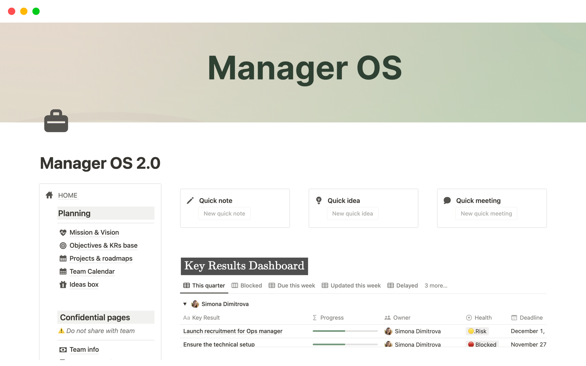 En förhandsgranskning av mallen för ManagerOS: Premium System for Team Leaders