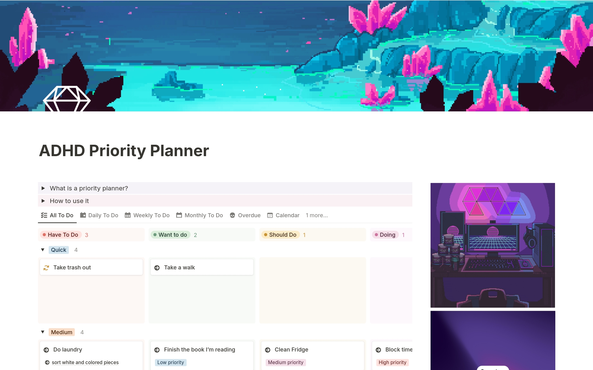 The ADHD Priority Planner was specifically designed for neurodivergent people but it works great for neurotypical people too. It helps you to give priority to your tasks and it organize them by importance and duration, so you can pick the next todo based on how much time you have