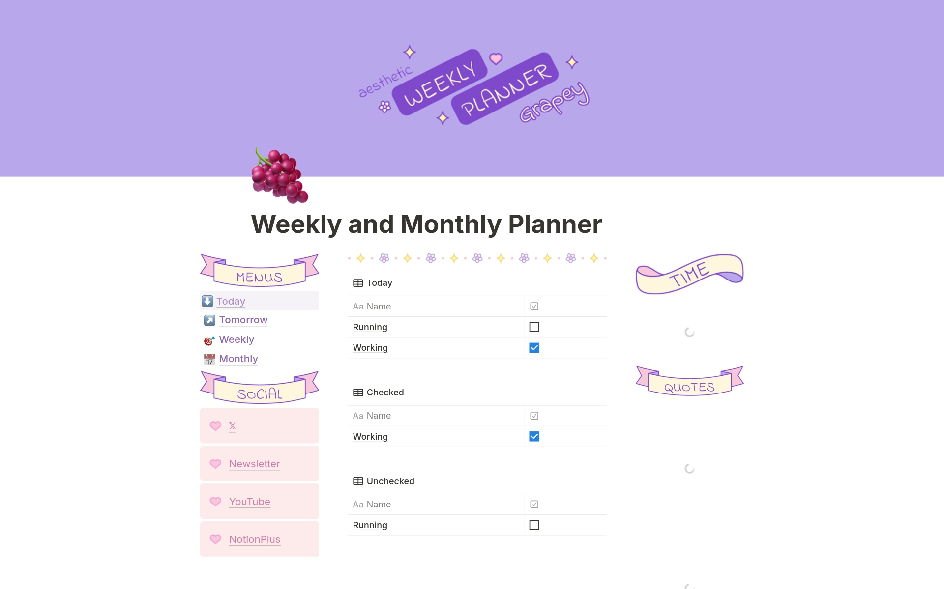 Weekly and Monthly Plannerのテンプレートのプレビュー