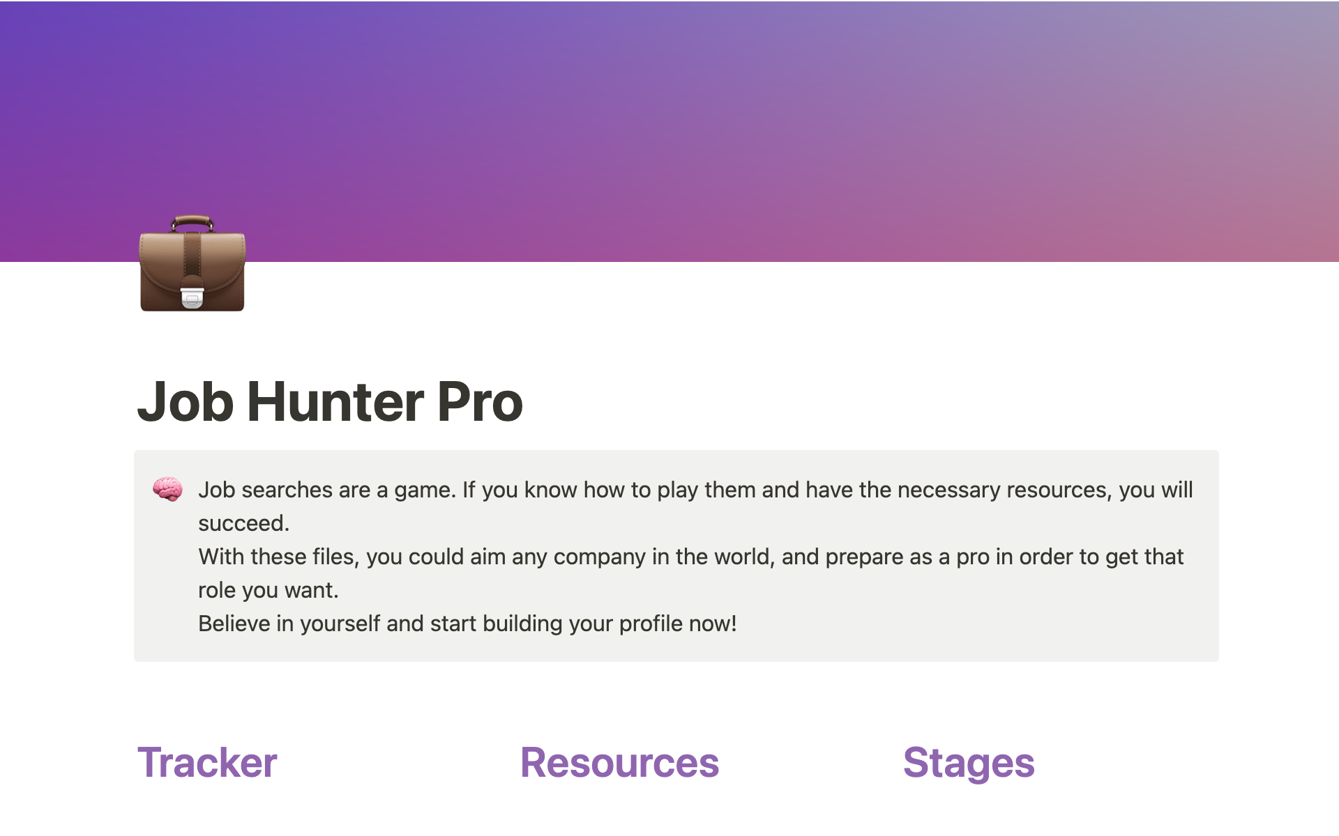 Uma prévia do modelo para Job Hunter Pro