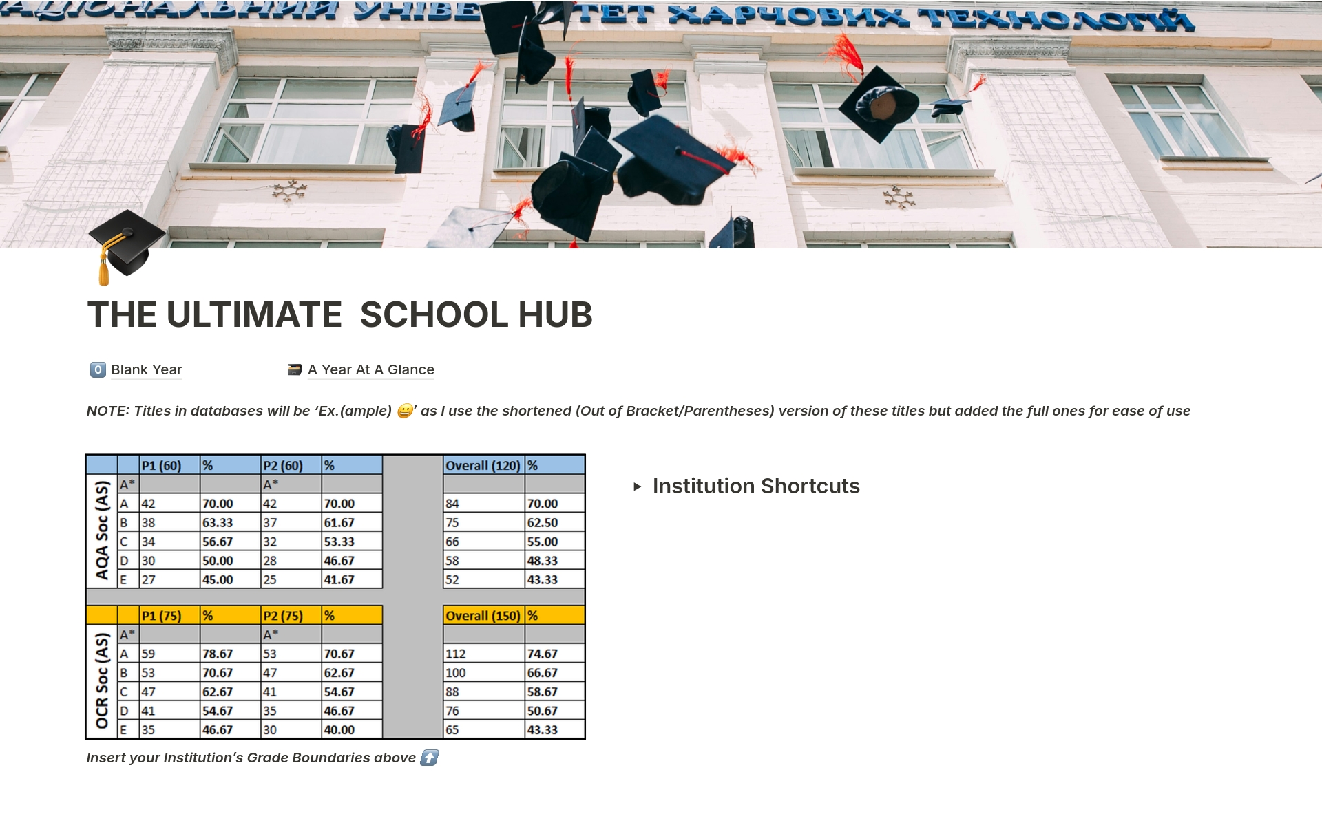 The Ultimate School Hubのテンプレートのプレビュー