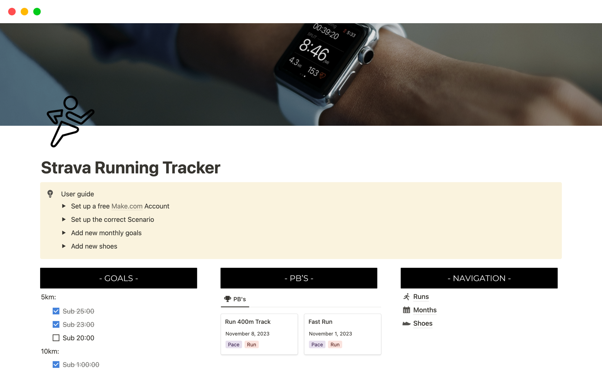A template preview for Strava Running Tracker
