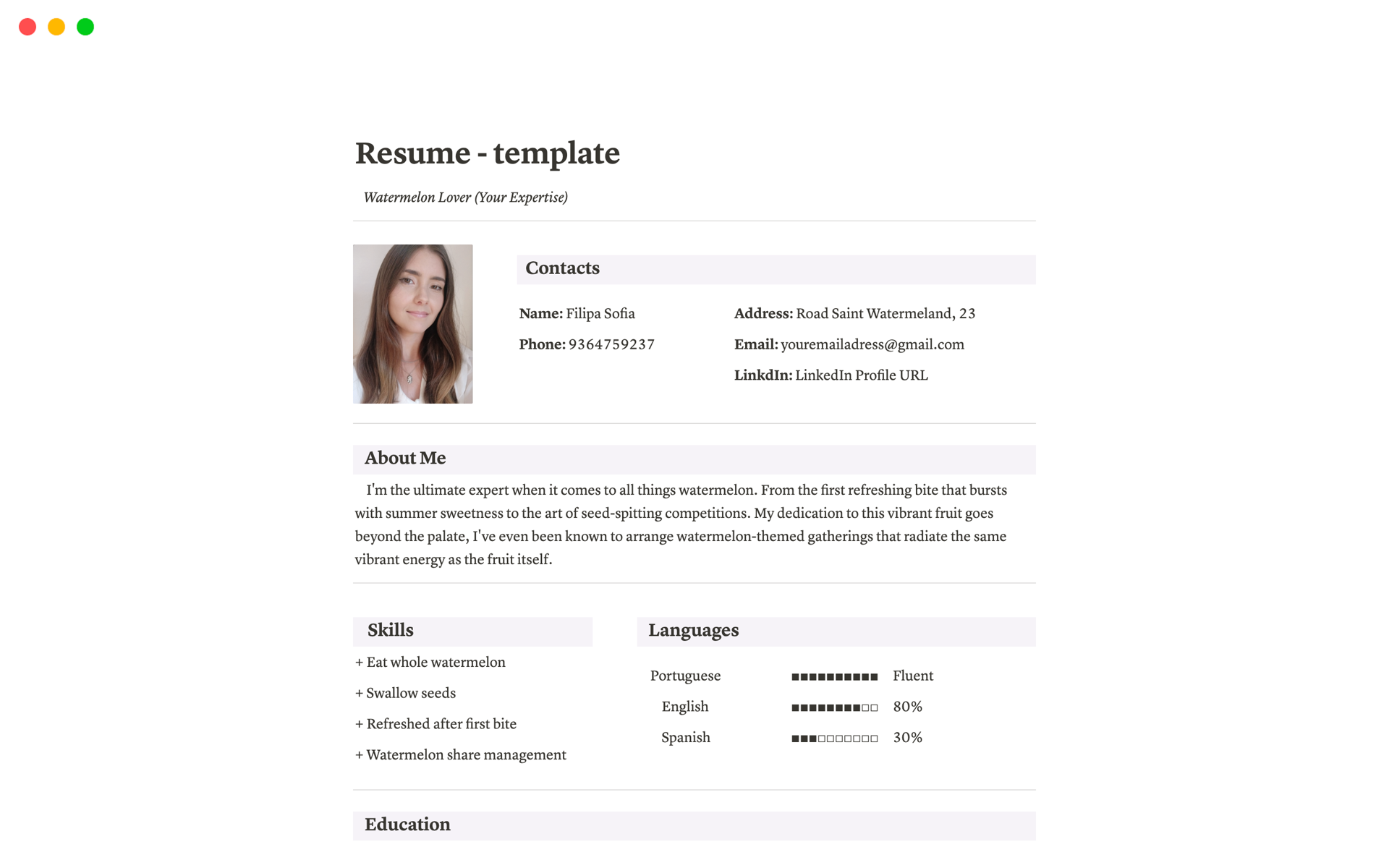 Create a simple Resume on Notion