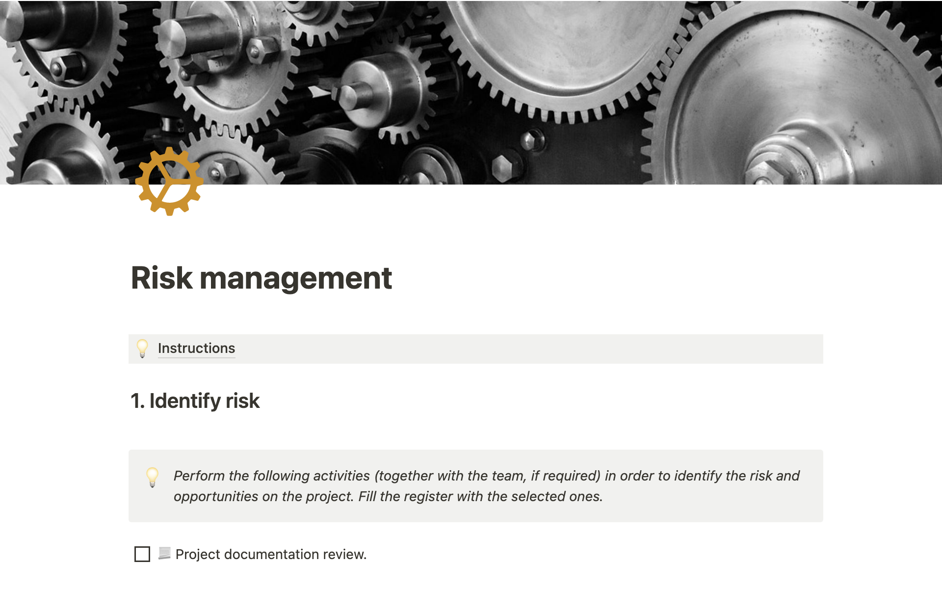 En förhandsgranskning av mallen för Project Risk management