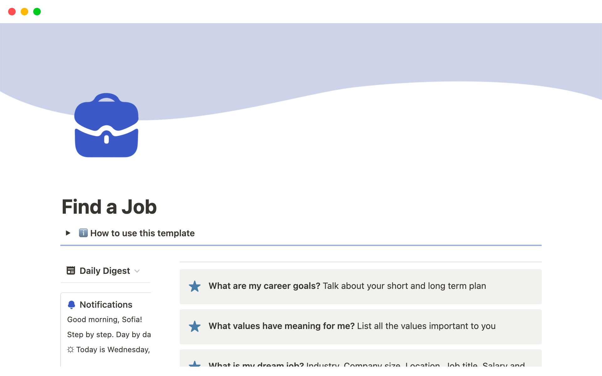 A template preview for Notion Job Search