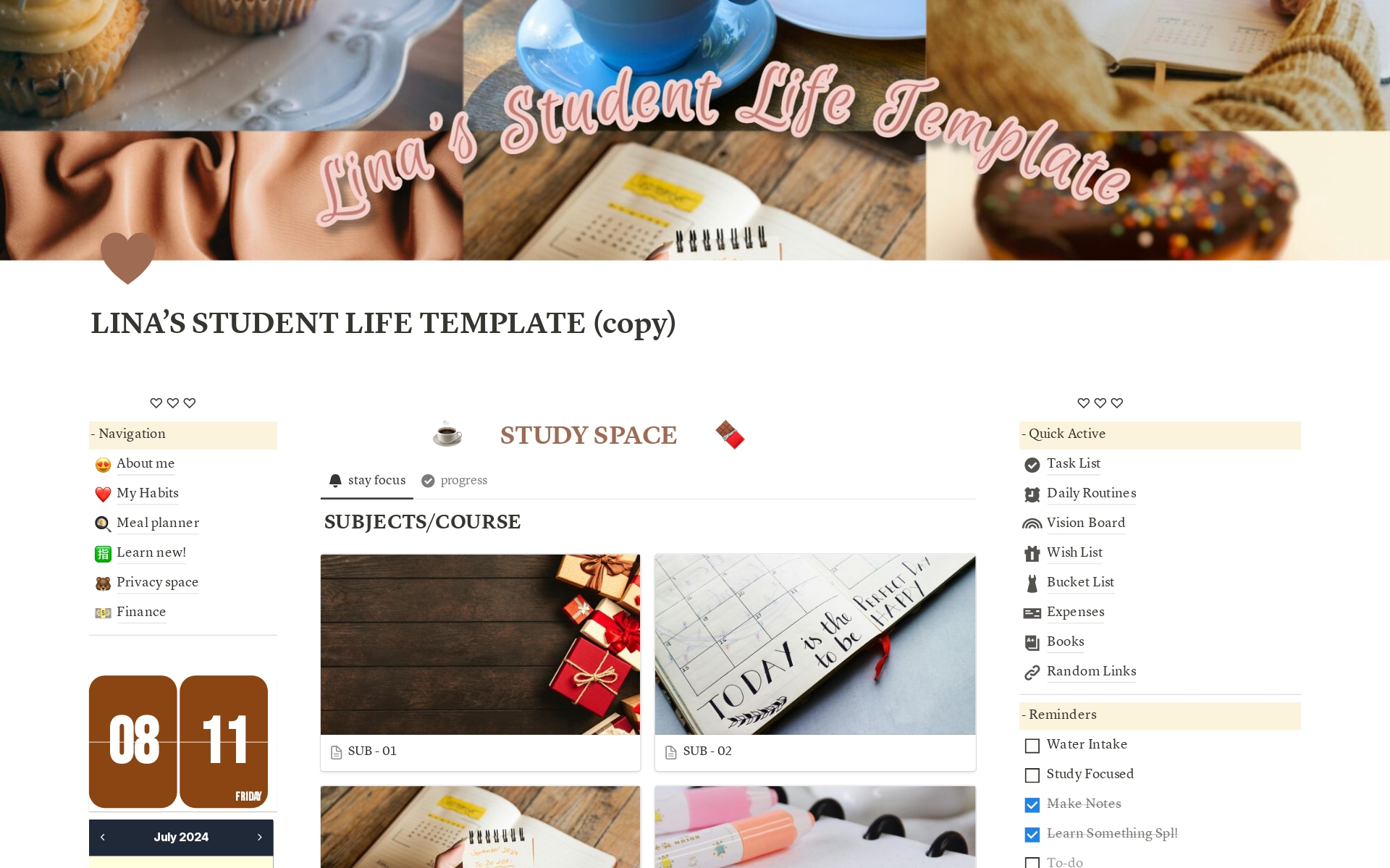 Introducing the LINA STUDENT LIFE TEMPLATE - Your Ultimate Companion For Organizing And Optimizing Your Academic Journey With Aesthetic Style And Simplicity.