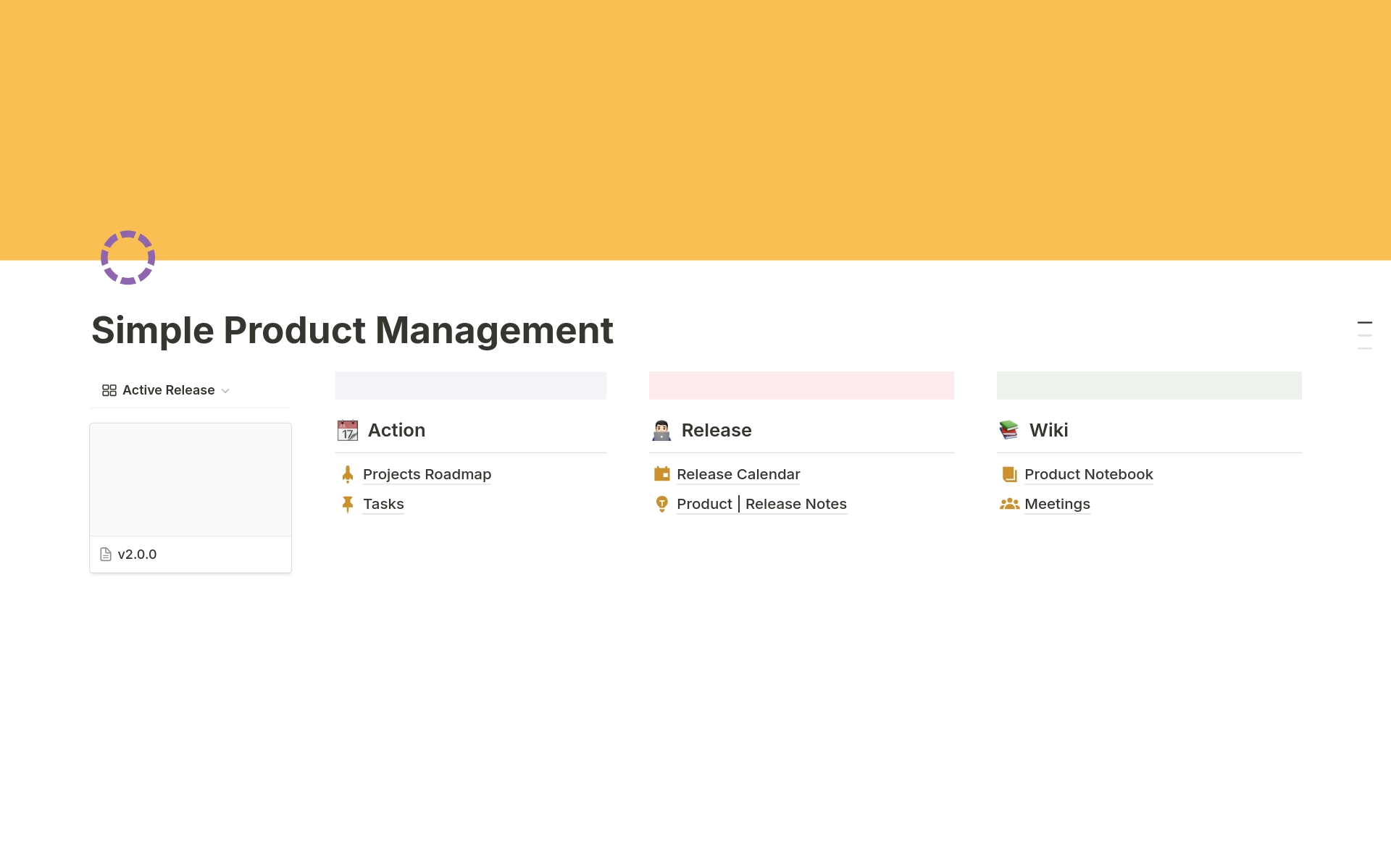 En förhandsgranskning av mallen för Simple Product Management
