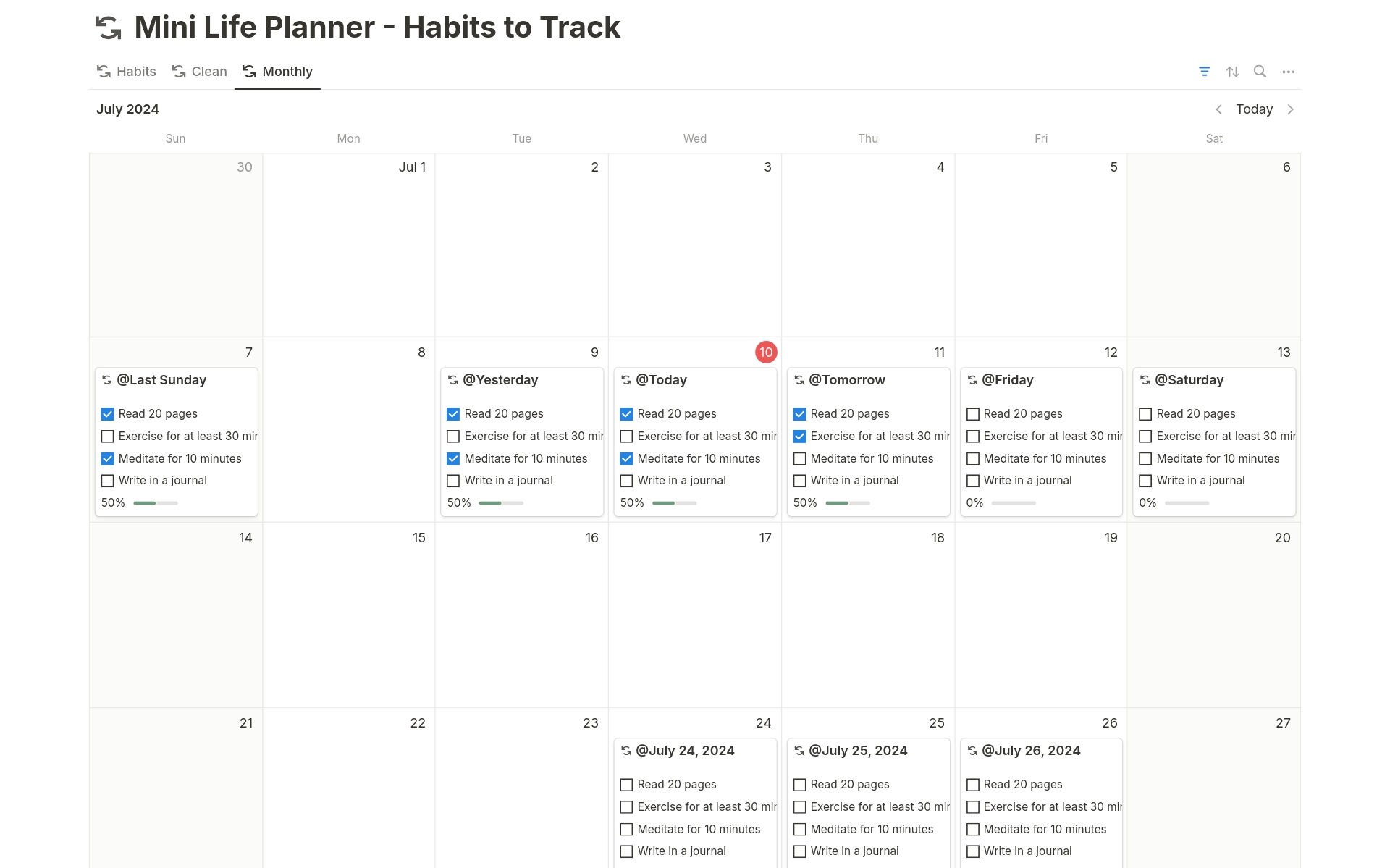 Boost productivity and organize your life with the Mini Life Planner for Notion. Track habits, manage tasks, and achieve your goals effortlessly.