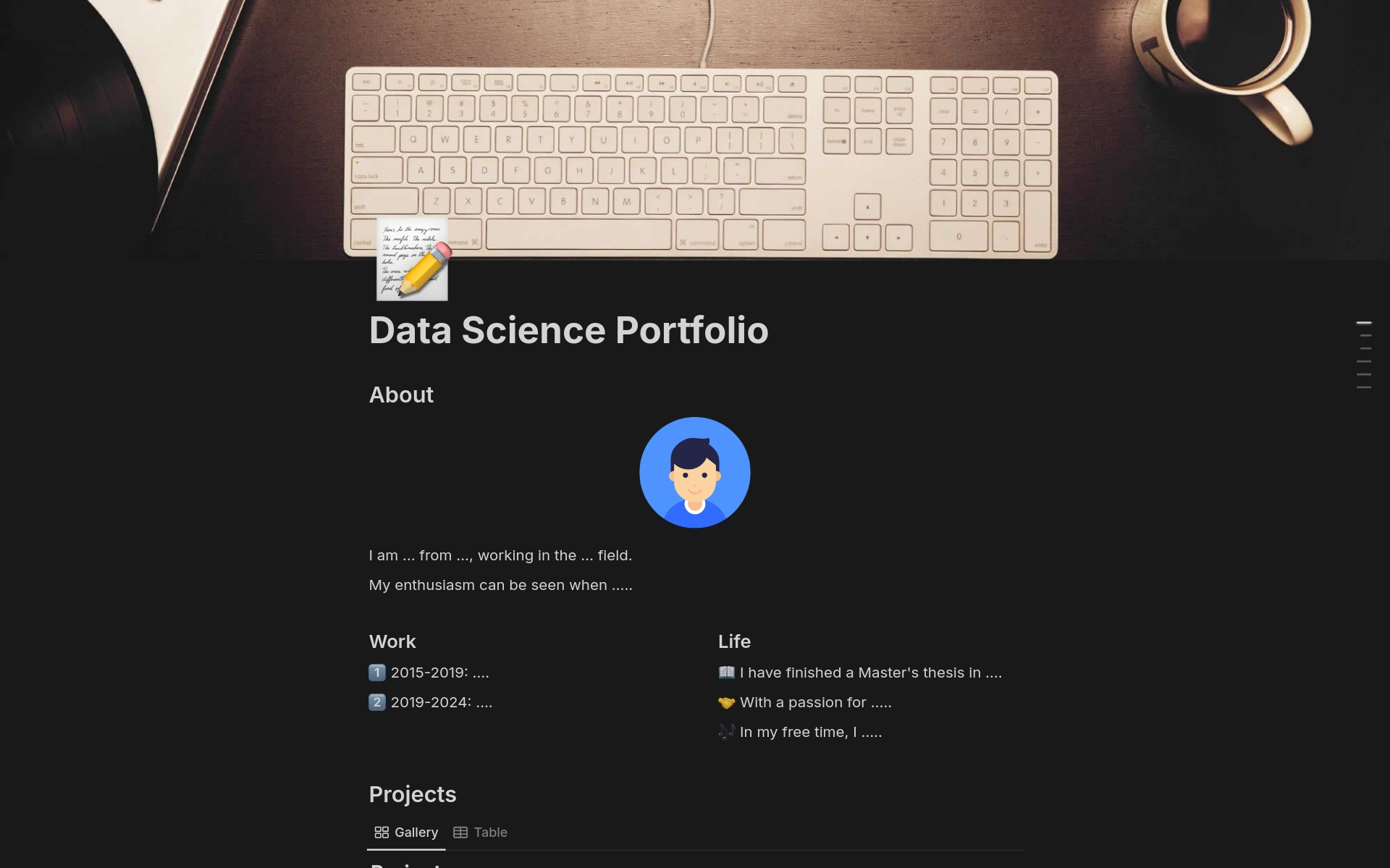 Vista previa de una plantilla para Data Science Portfolio