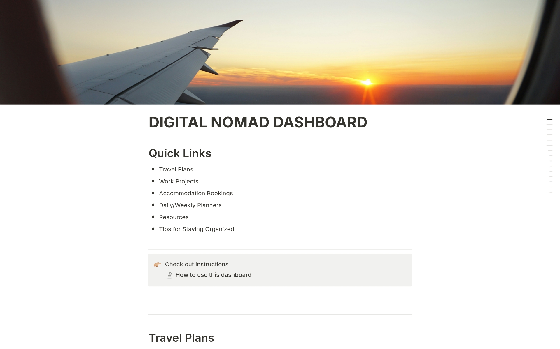 En forhåndsvisning av mal for Digital Nomad Dashboard