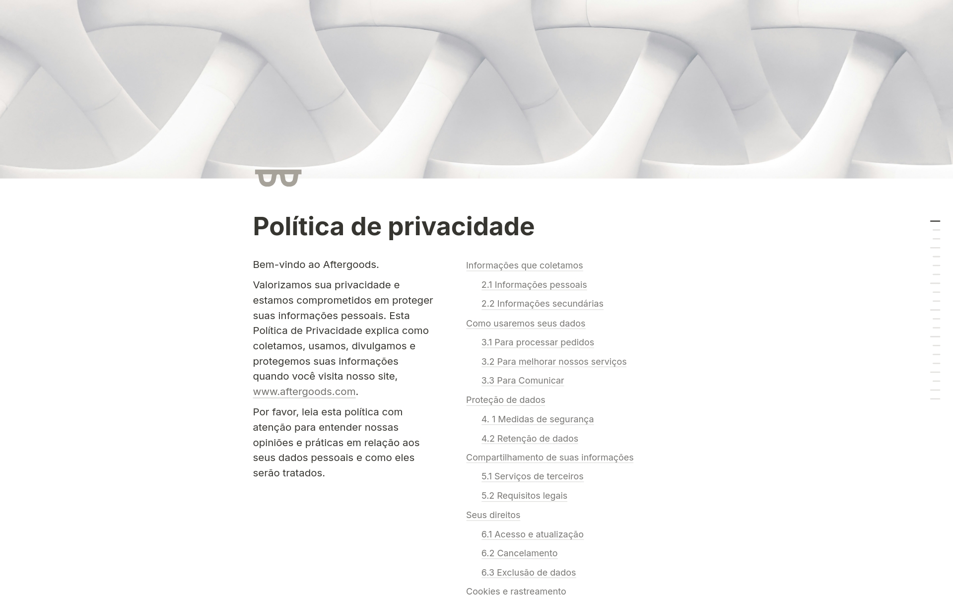 Um modelo abrangente de política de privacidade para informar os usuários sobre as práticas de coleta e proteção de dados.