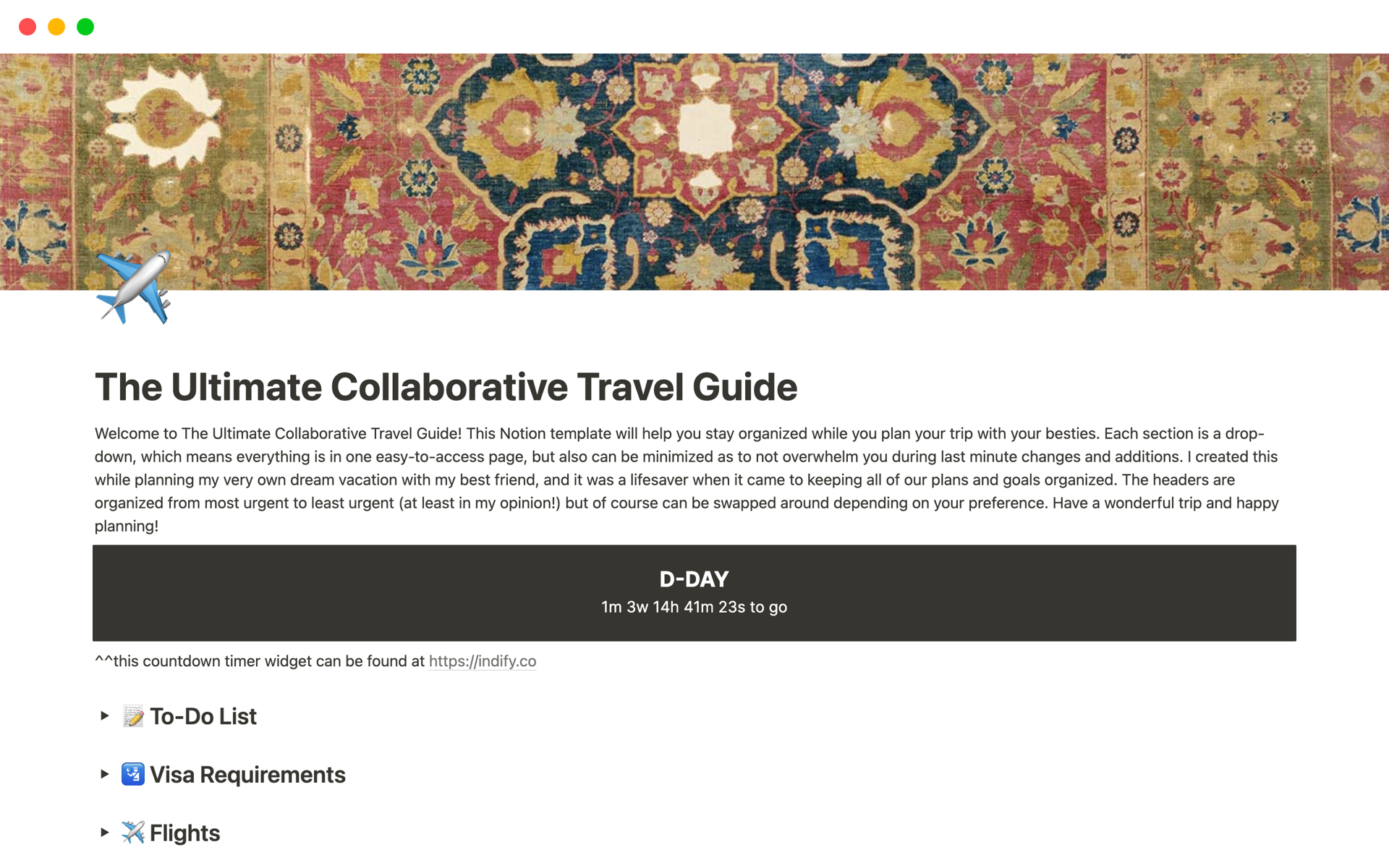 En forhåndsvisning av mal for The Ultimate Collaborative Travel Guide