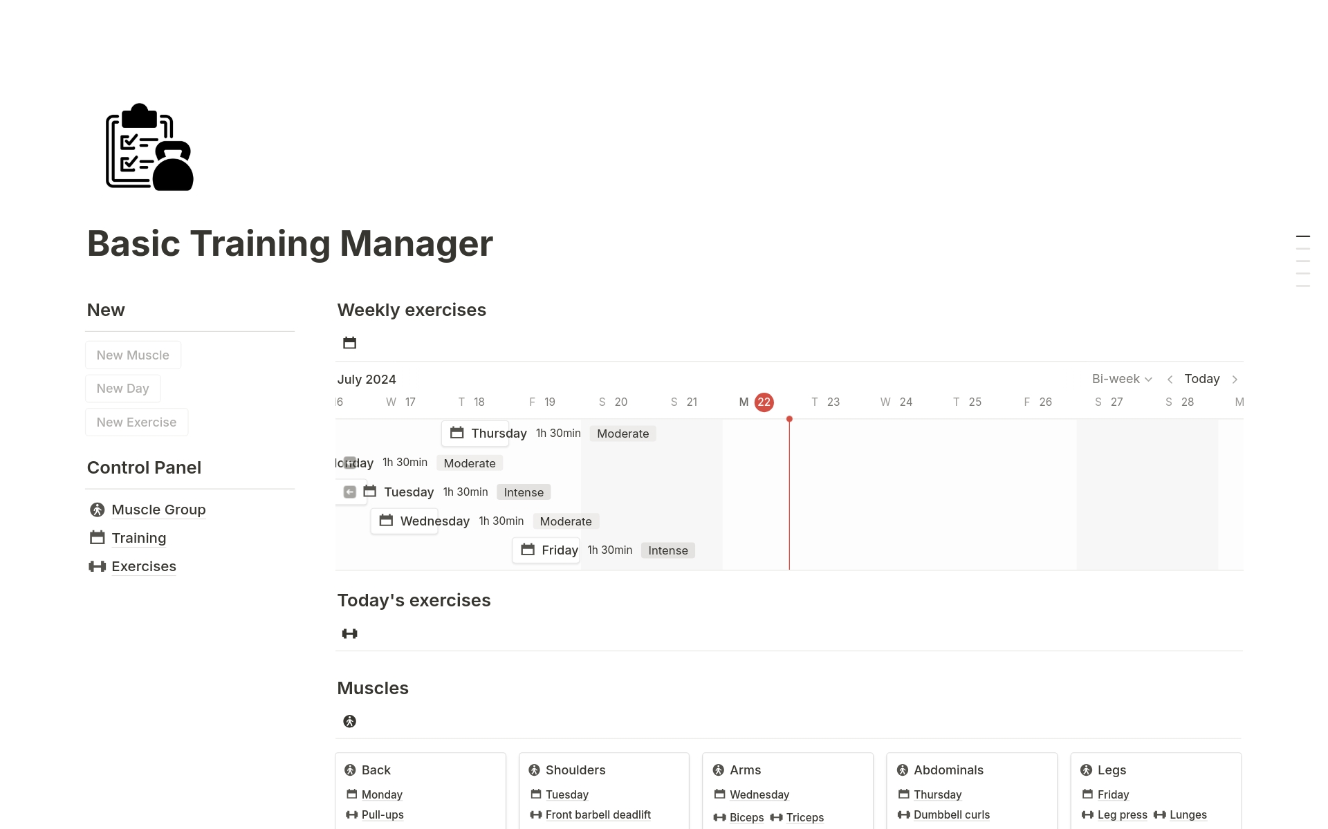 A template preview for Basic Training Manager