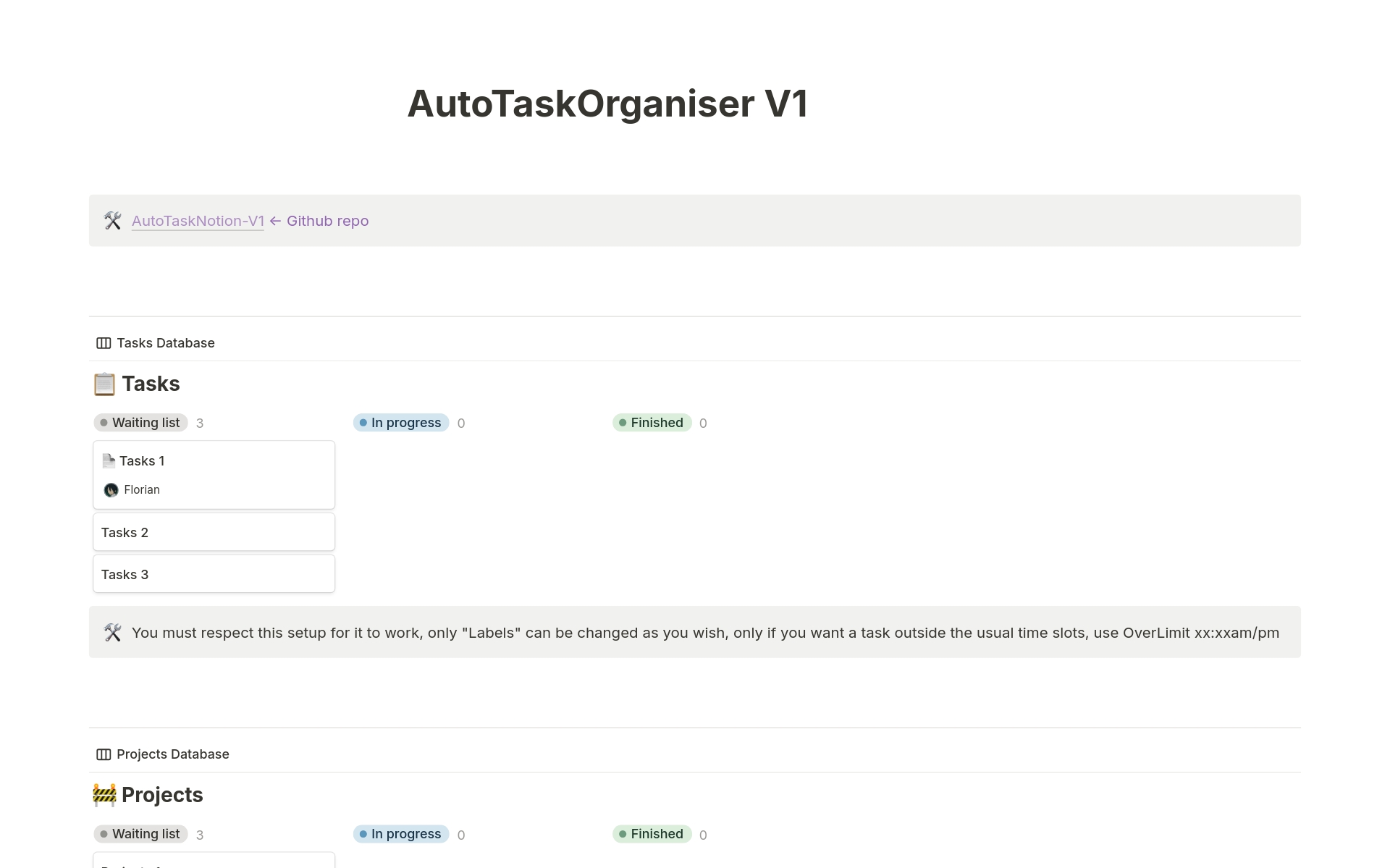 A template preview for AutoTaskOrganiser