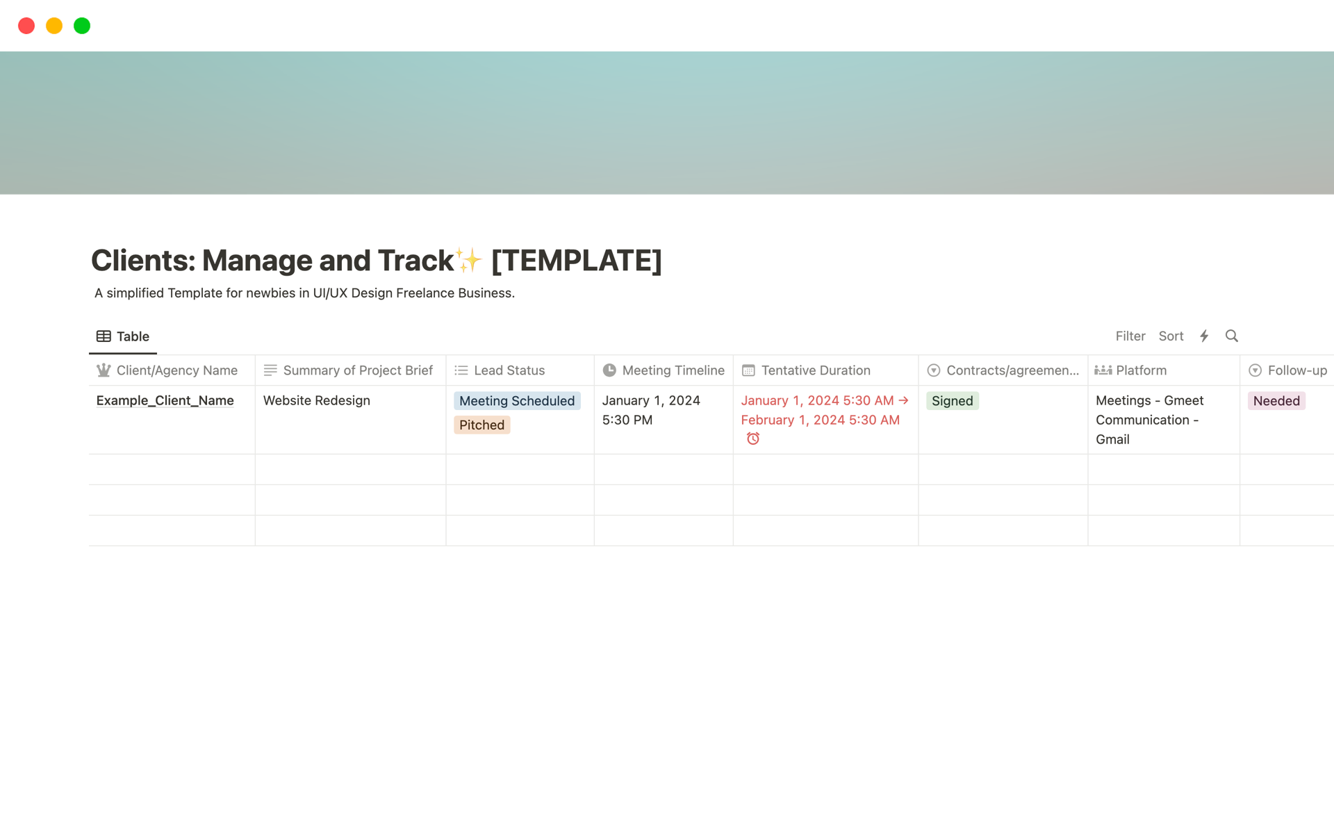Eine Vorlagenvorschau für Freelance Clients: Manage and Track