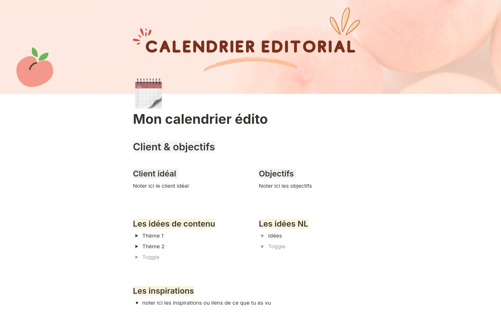 Eine Vorlagenvorschau für Mon calendrier édito