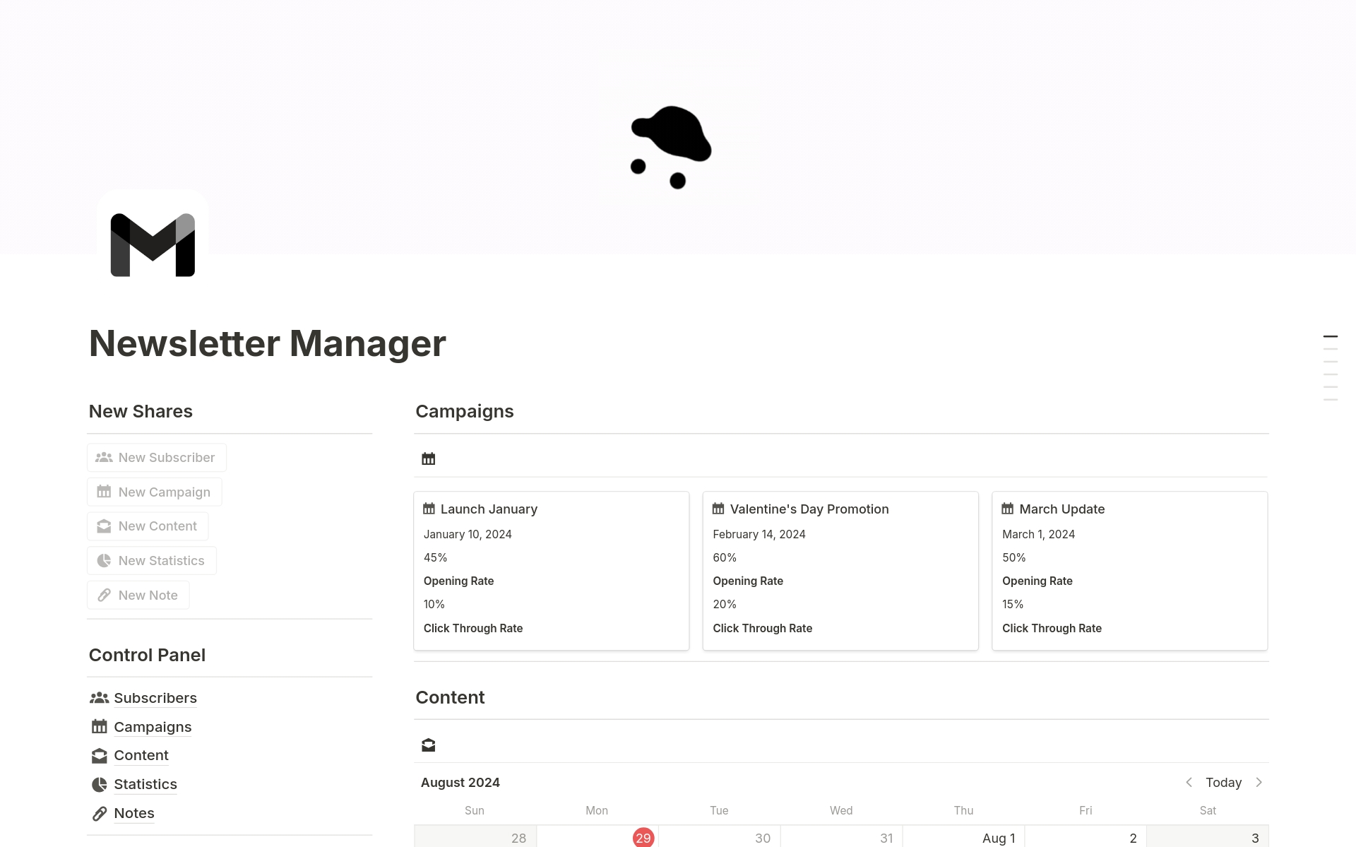A template preview for Newsletter Manager