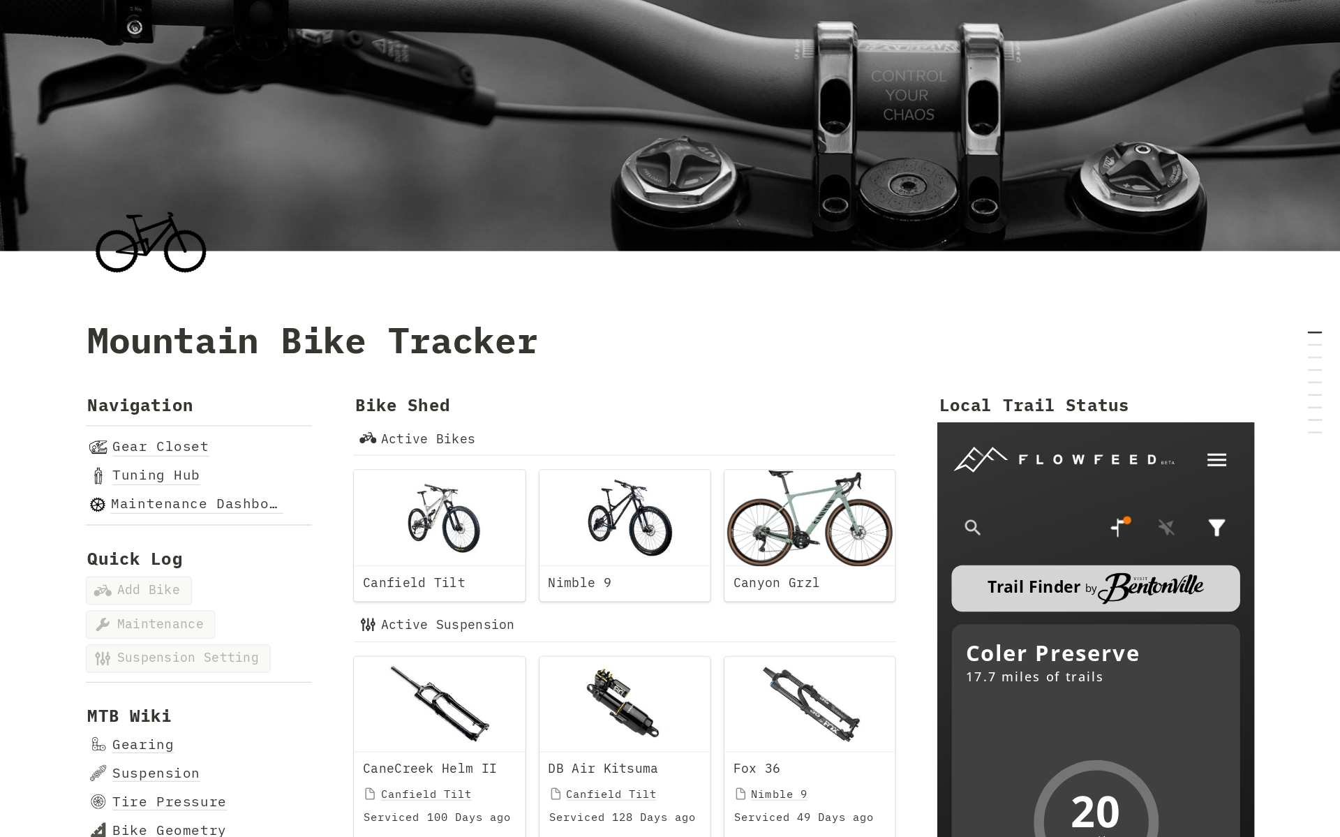 The MTB Tracker is a comprehensive tool and detailed knowledge base to take your mountain biking to the next level!