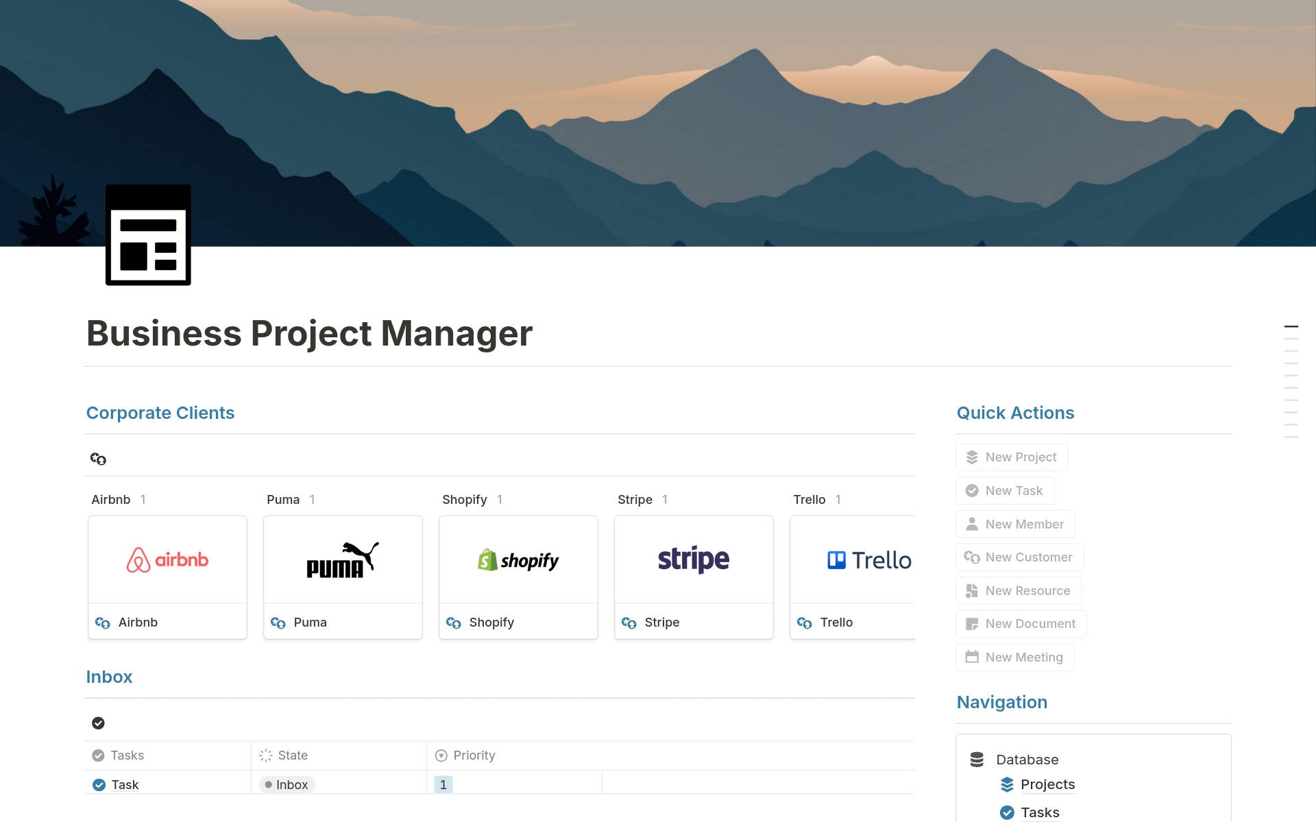 A template preview for Business Project Manager