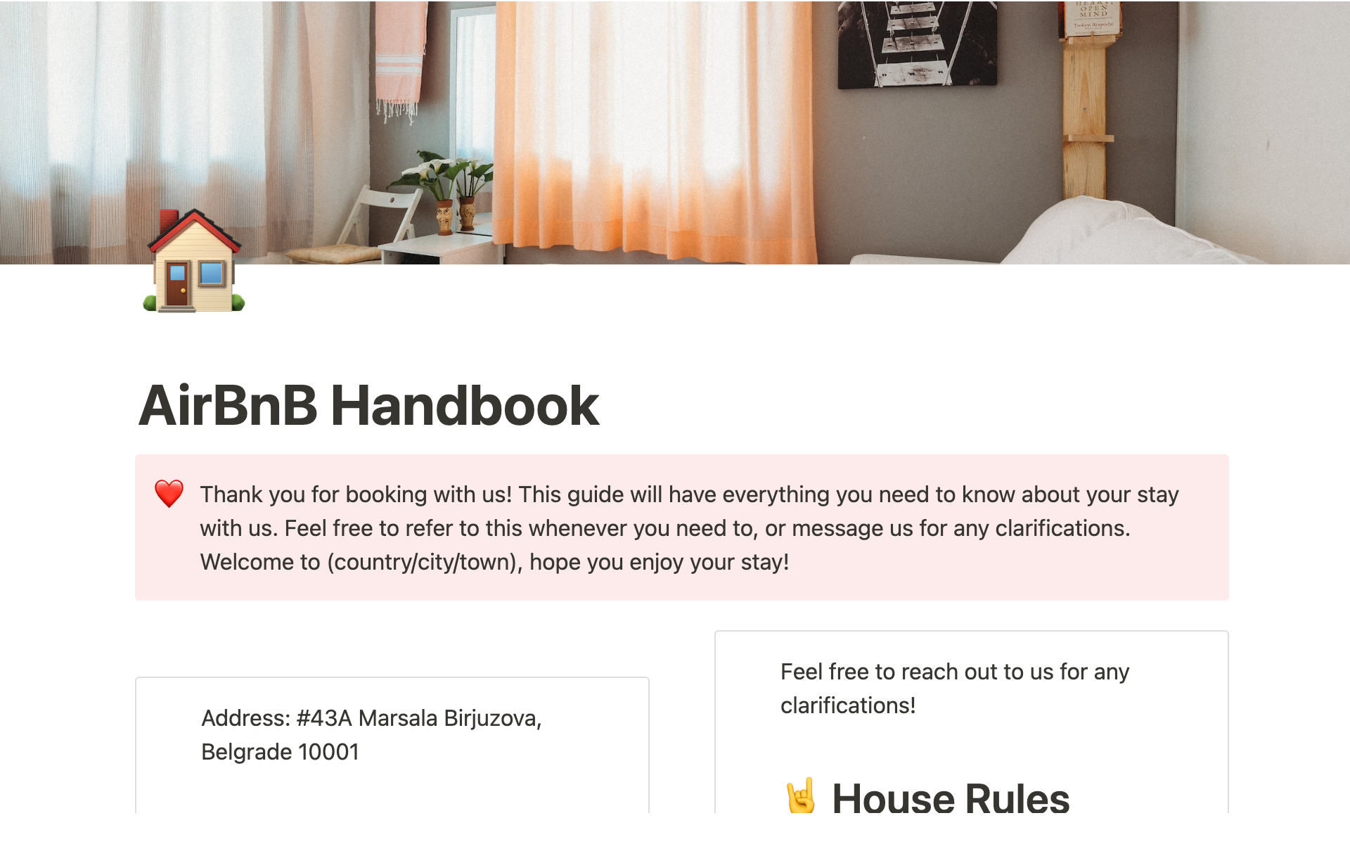 En förhandsgranskning av mallen för Airbnb Guest Handbook