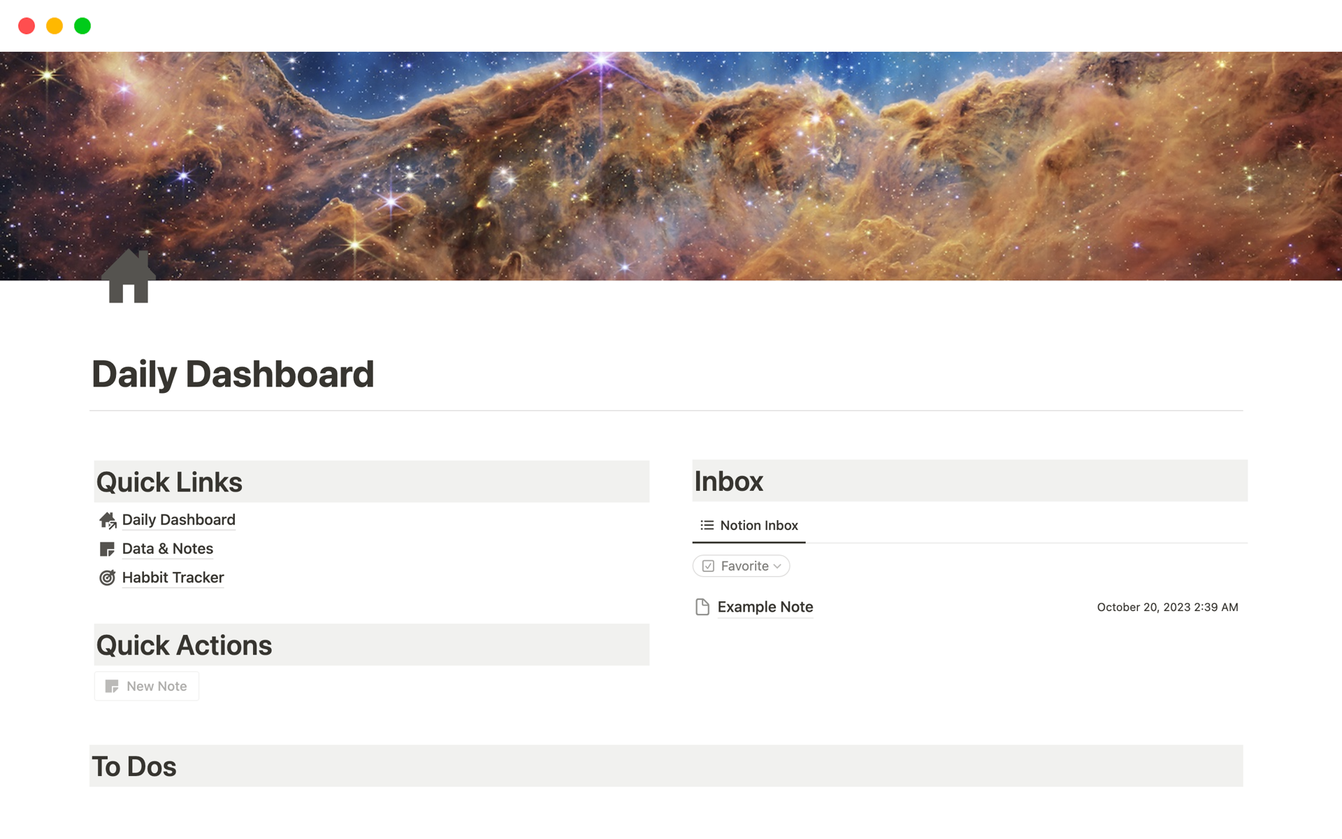 Eine Vorlagenvorschau für Daily Dashboard with Notes & Habit Tracker