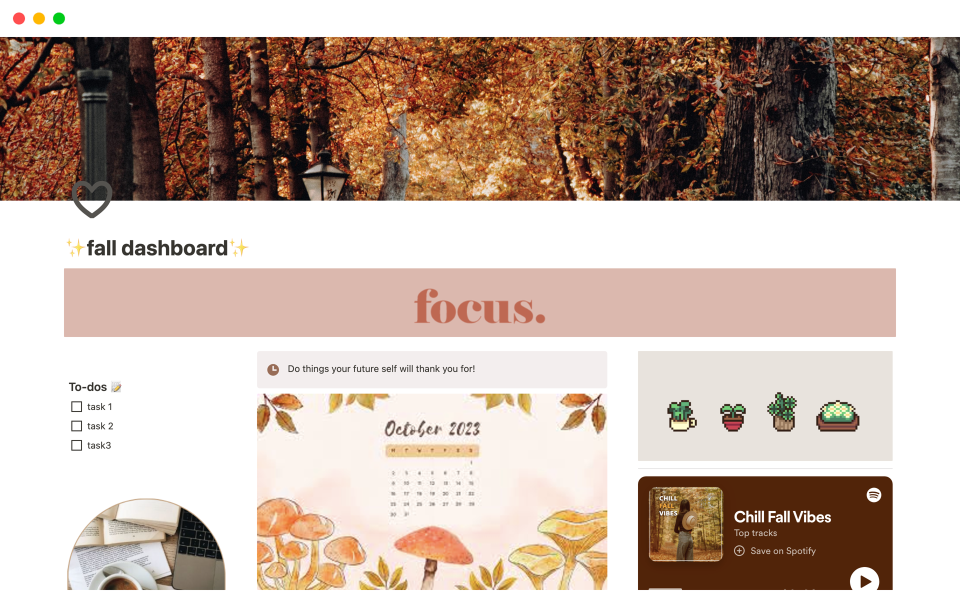 A template preview for fall dashboard